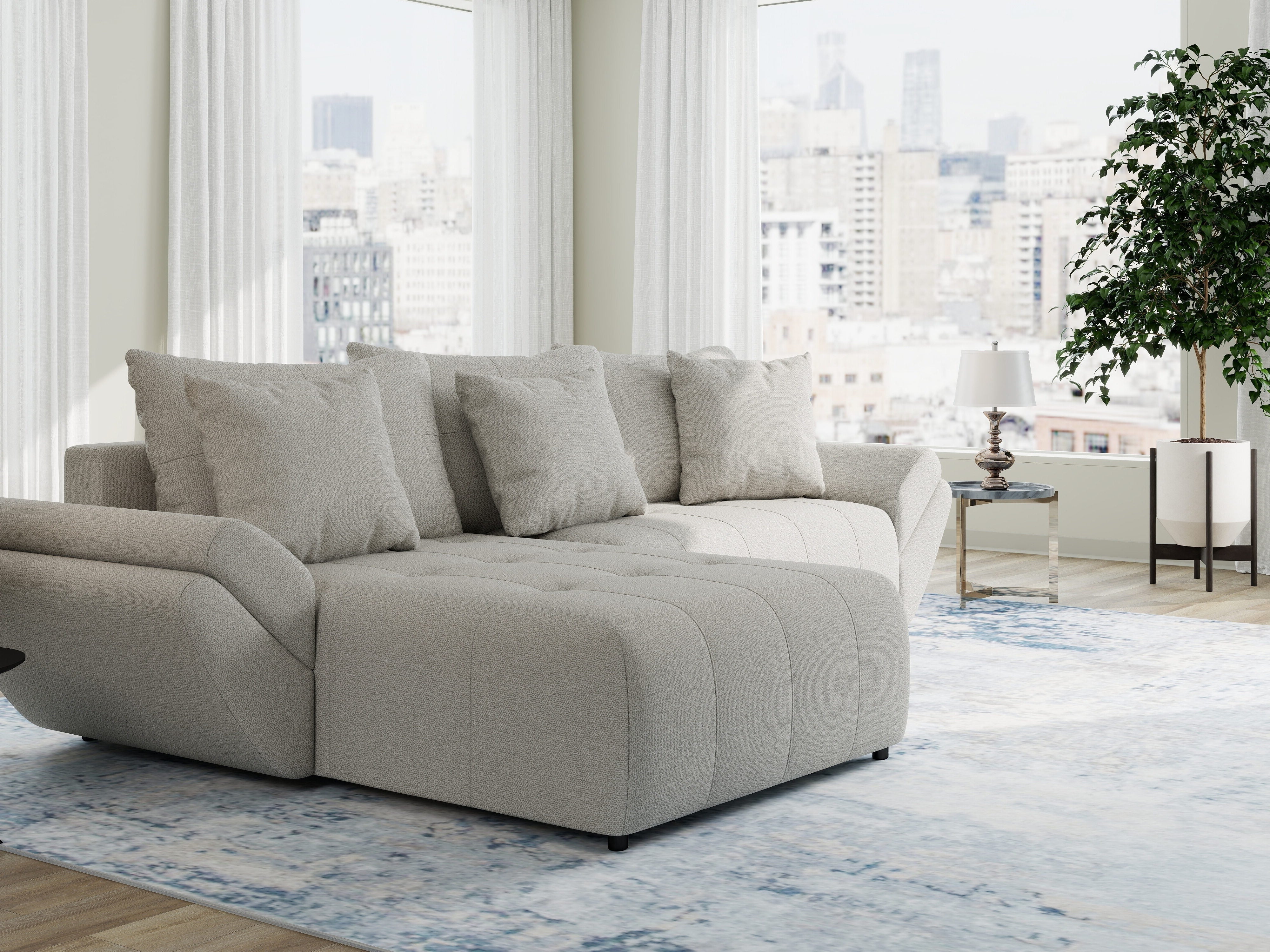 Colțar extensibil dumonde cu ladă de depozitare si sezut confortabil din spuma HR, Berlin Enjoy Bej 280x185 cm