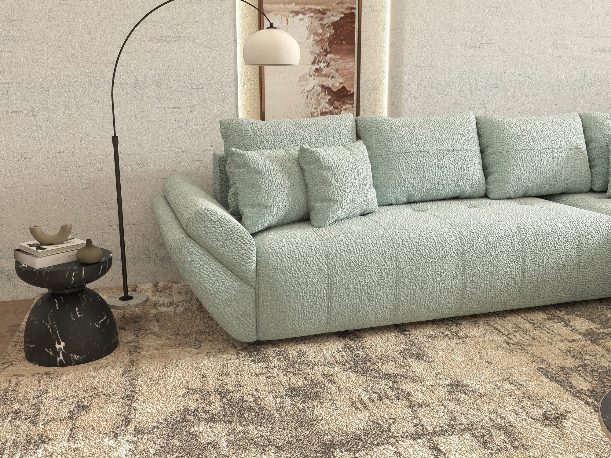 Colțar extensibil dumonde cu ladă de depozitare si sezut confortabil din spuma high-density, Berlin XL Jaguar Verde Mint 16 II 350x185 cm