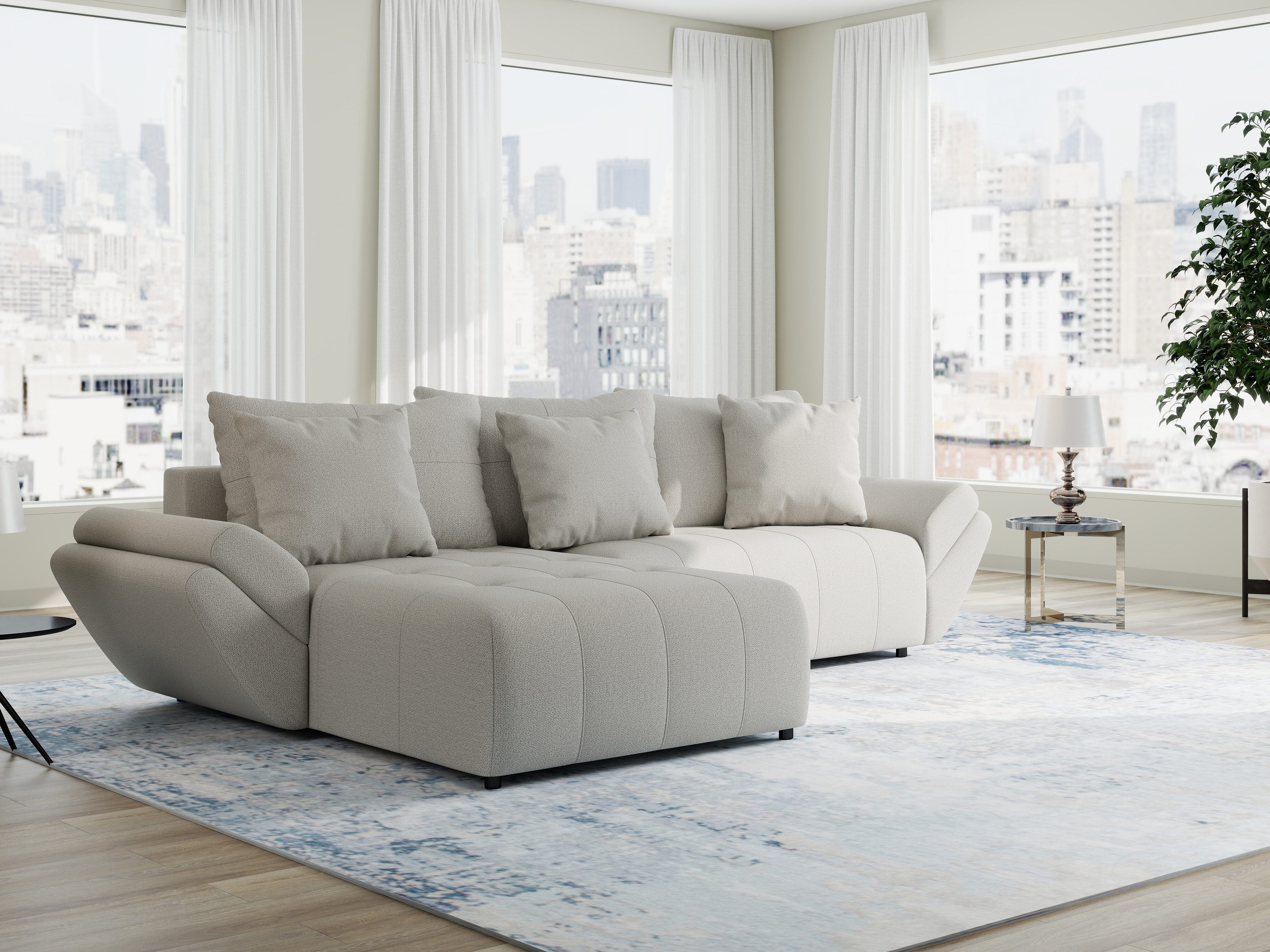 Colțar extensibil dumonde cu ladă de depozitare si sezut confortabil din spuma HR, Berlin Enjoy Bej 280x185 cm