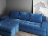 Colțar extensibil dumonde cu ladă de depozitare si sezut confortabil din spuma HR, Leonardo Zoom Albastru 255x193 cm