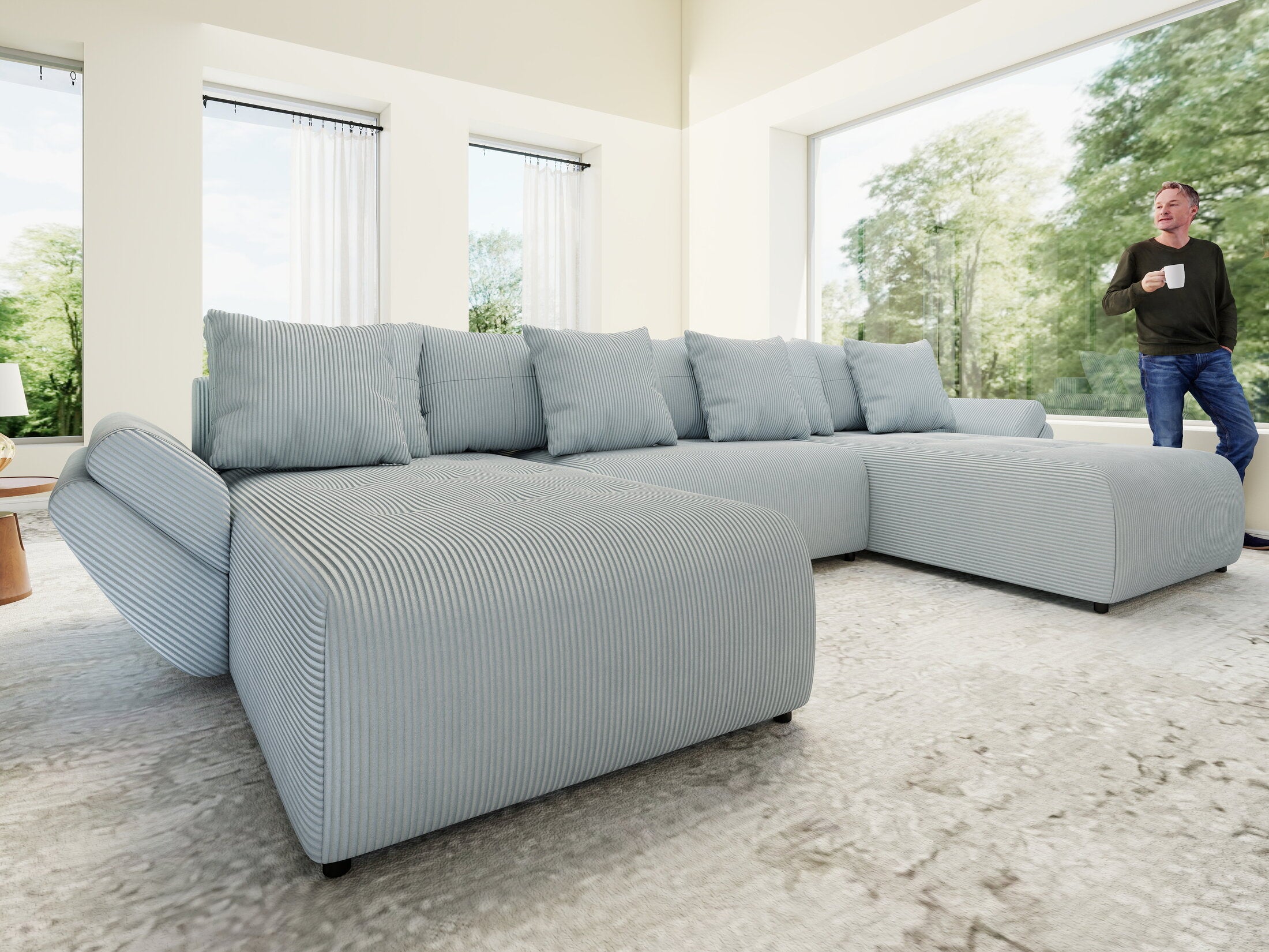 Colțar extensibil dumonde cu ladă de depozitare si sezut confortabil din spuma HR, Berlin U Zoom GREY 380x180 cm