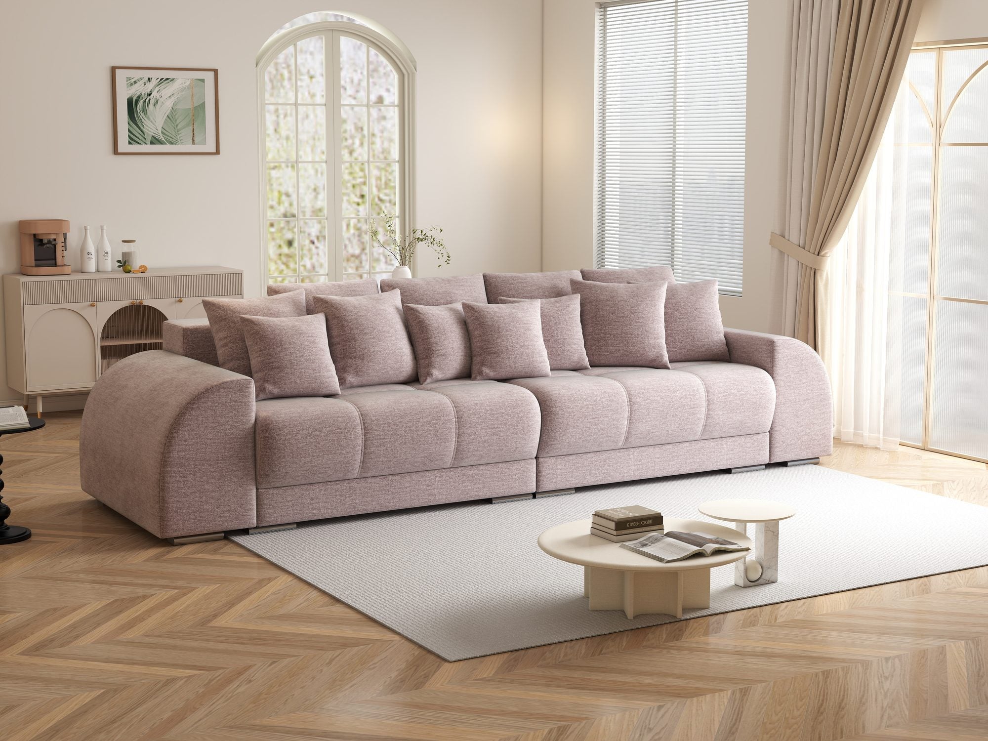 Canapea extensibilă dumonde cu 2 lăzi de depozitare si sezut confortabil din spuma high-density, Verona Monolith Roz Pudrat 62 310x100 cm
