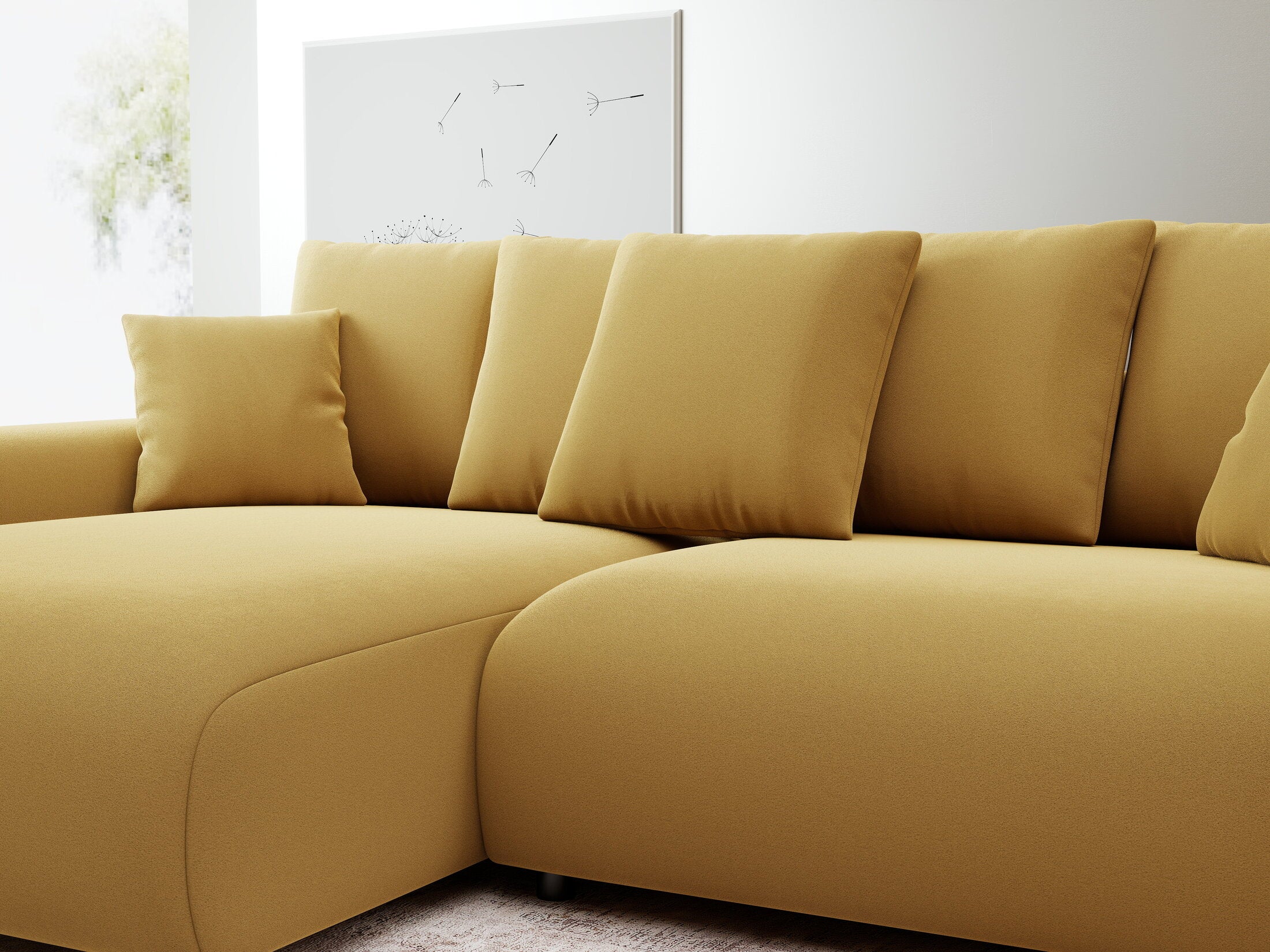 Colțar extensibil dumonde cu ladă de depozitare și șezut confortabil din spumă HR, Luma Royal Mustar 255x168 cm