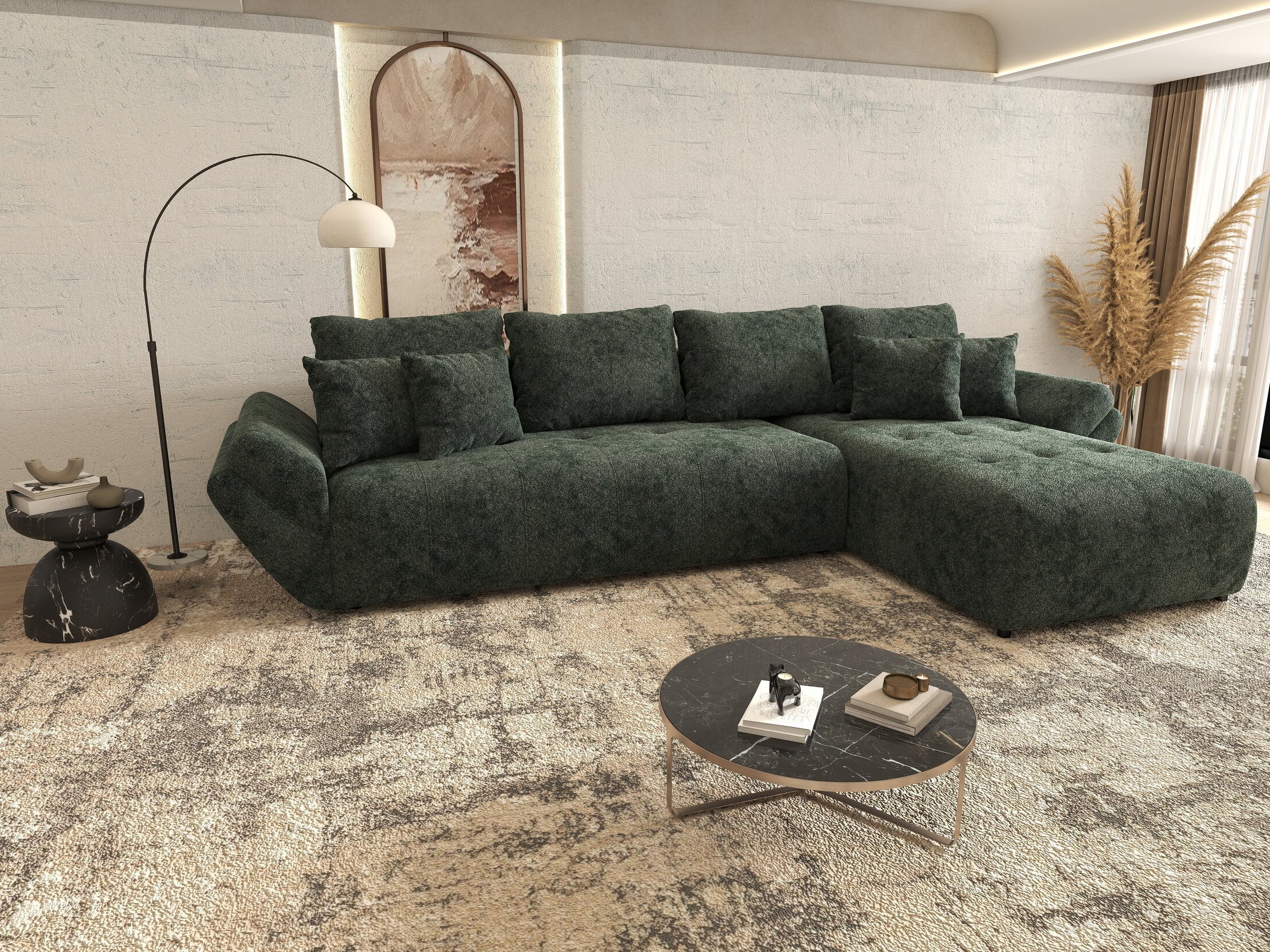 Colțar extensibil dumonde cu ladă de depozitare si sezut confortabil din spuma HR, Berlin XL Euphoria Green 350x185 cm II