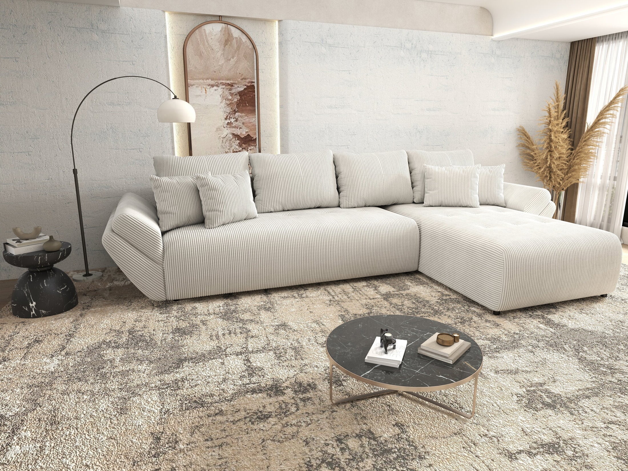 Colțar extensibil dumonde cu ladă de depozitare si sezut confortabil din spuma HR, Berlin XL Zoom Crem 350x185 cm II