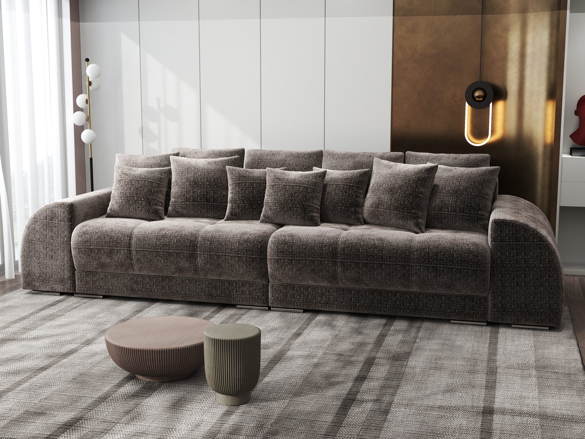 Canapea extensibilă dumonde cu 2 lăzi de depozitare si sezut confortabil din spuma high-density, Verona Cremona Maro-bej 24 310x100 cm