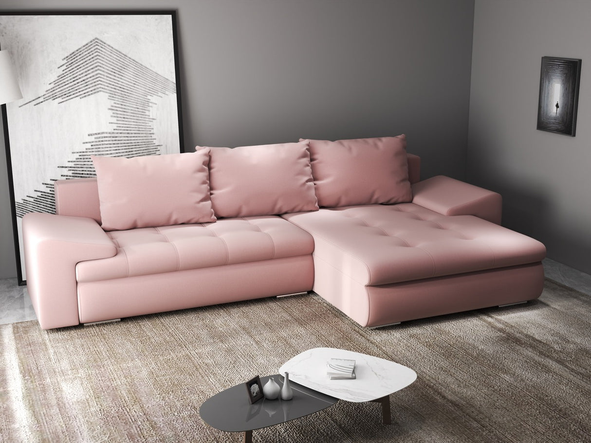 Colțar extensibil dumonde cu ladă de depozitare si sezut confortabil din spuma HR, Leonardo Royal Roz 255x193 cm II