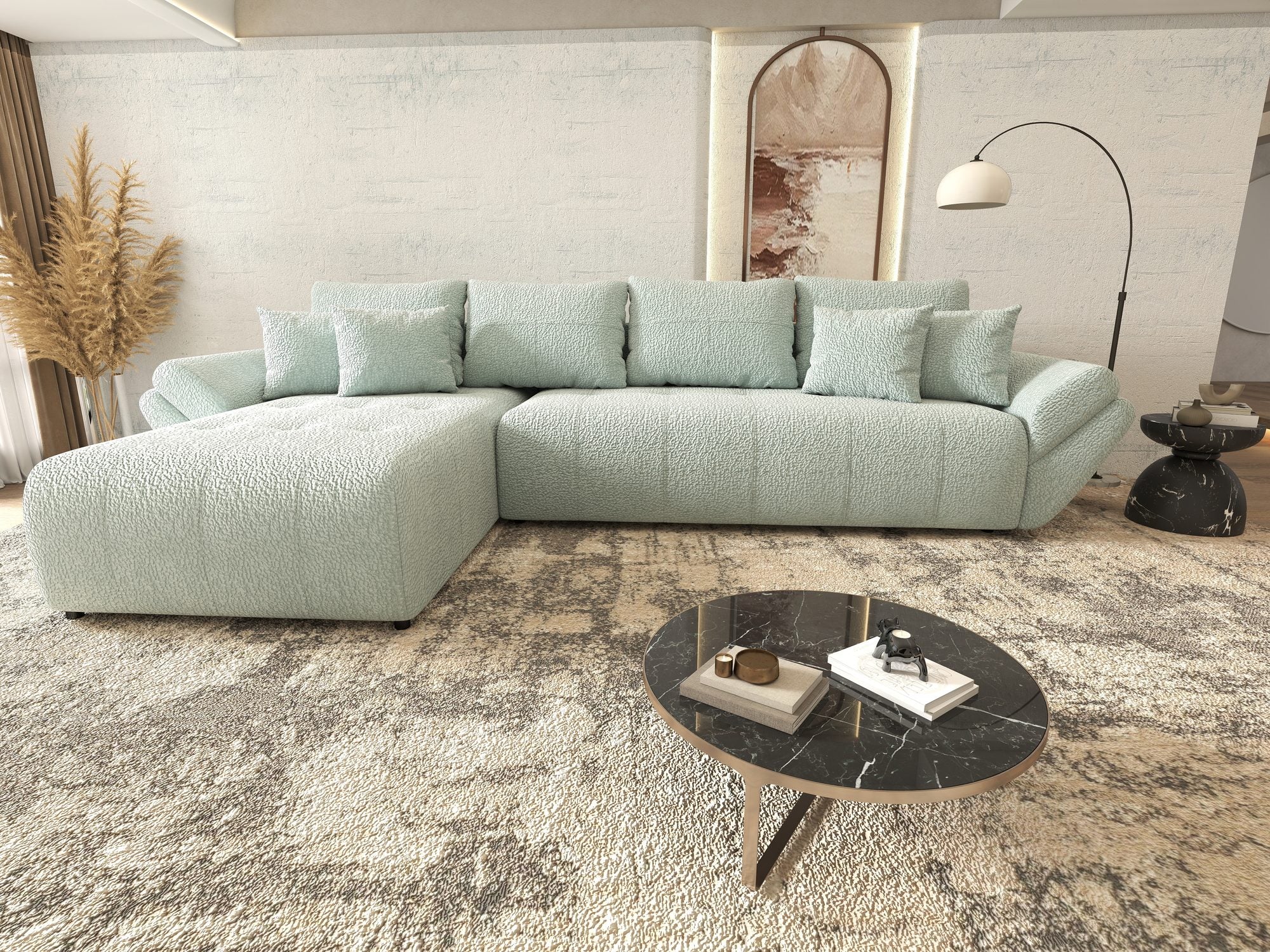 Colțar extensibil dumonde cu ladă de depozitare si sezut confortabil din spuma high-density, Berlin XL Jaguar Verde Mint 16 350x185 cm