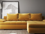 Colțar extensibil dumonde cu ladă de depozitare si sezut confortabil din spuma HR, Leonardo Royal Mustar 255x193 cm II