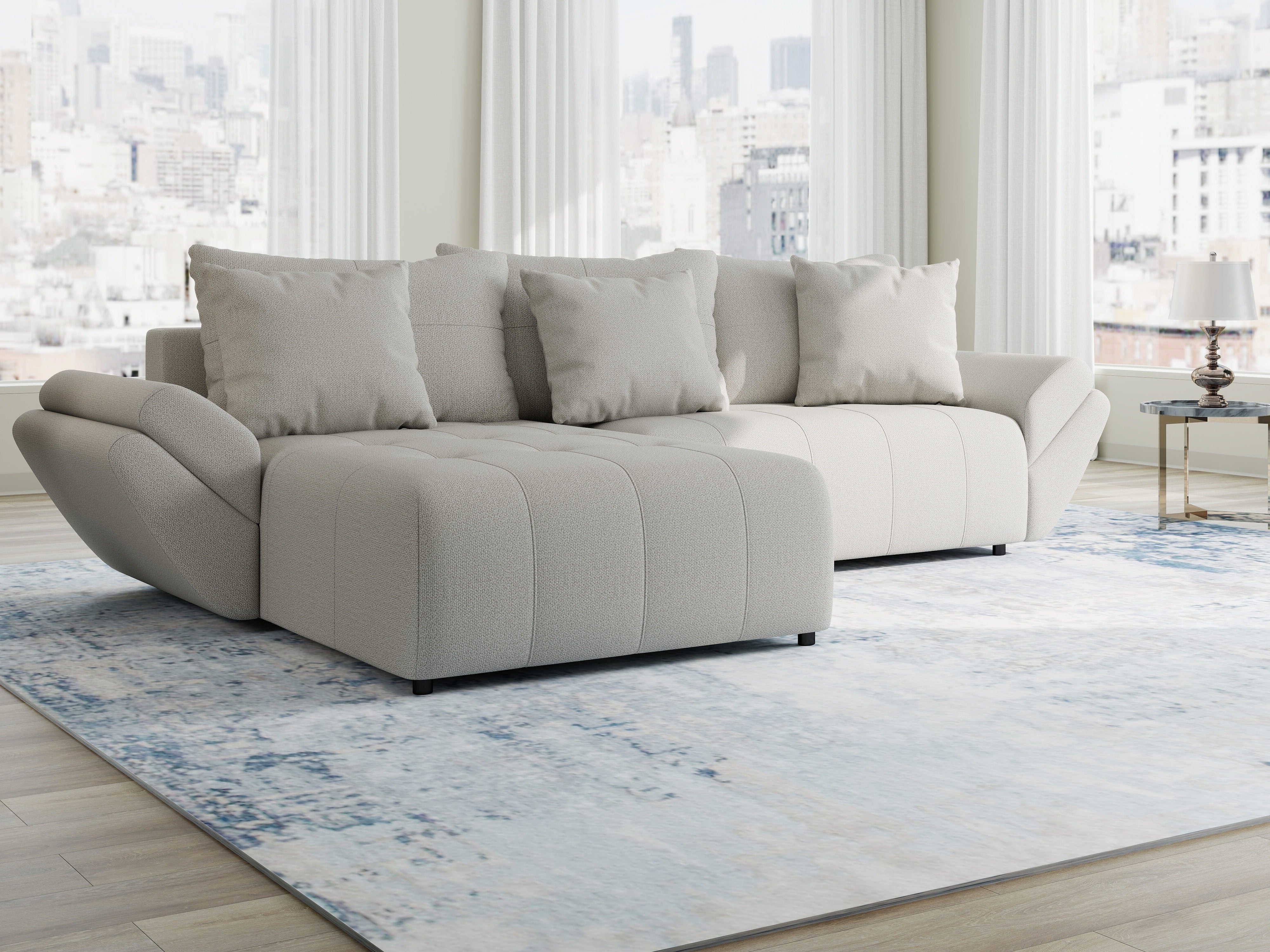 Colțar extensibil dumonde cu ladă de depozitare si sezut confortabil din spuma HR, Berlin Enjoy Bej 280x185 cm