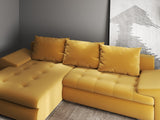 Colțar extensibil dumonde cu ladă de depozitare si sezut confortabil din spuma HR, Leonardo Royal Mustar 255x193 cm