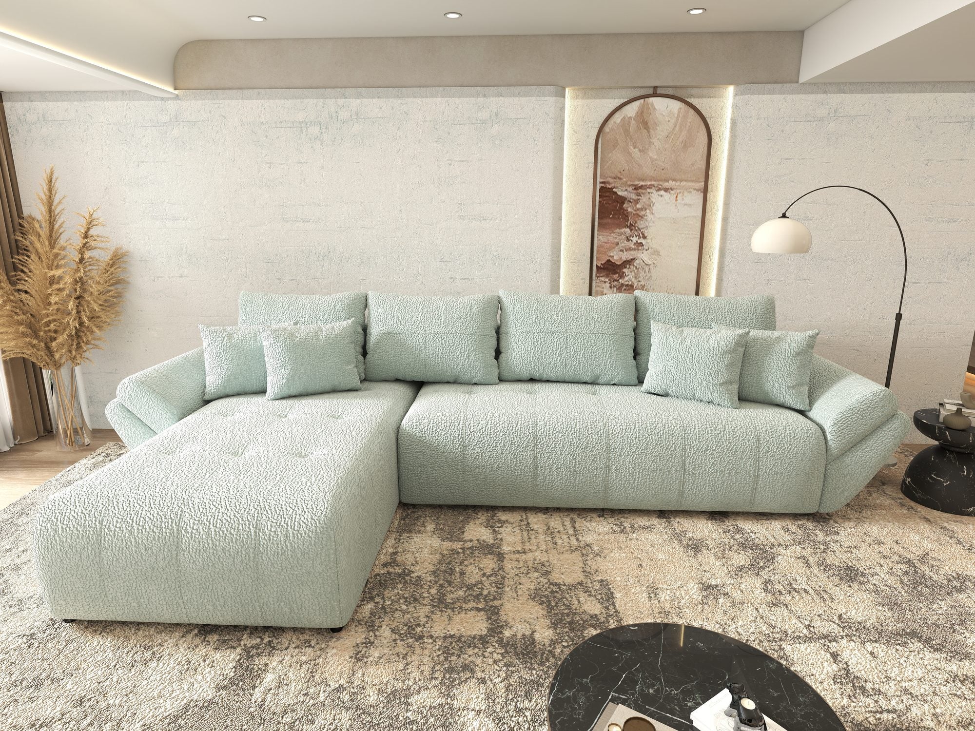 Colțar extensibil dumonde cu ladă de depozitare si sezut confortabil din spuma high-density, Berlin XL Jaguar Verde Mint 16 350x185 cm