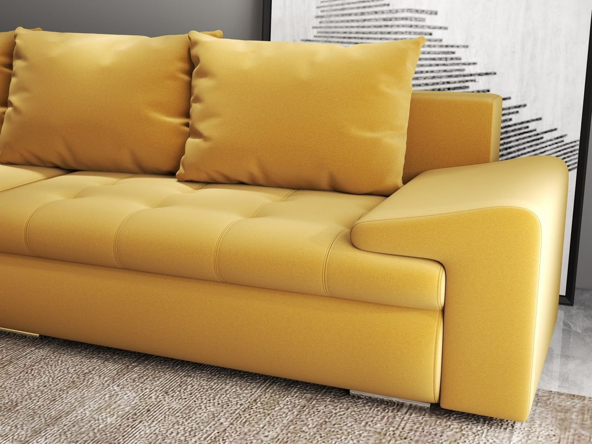 Colțar extensibil dumonde cu ladă de depozitare si sezut confortabil din spuma HR, Leonardo Royal Mustar 255x193 cm