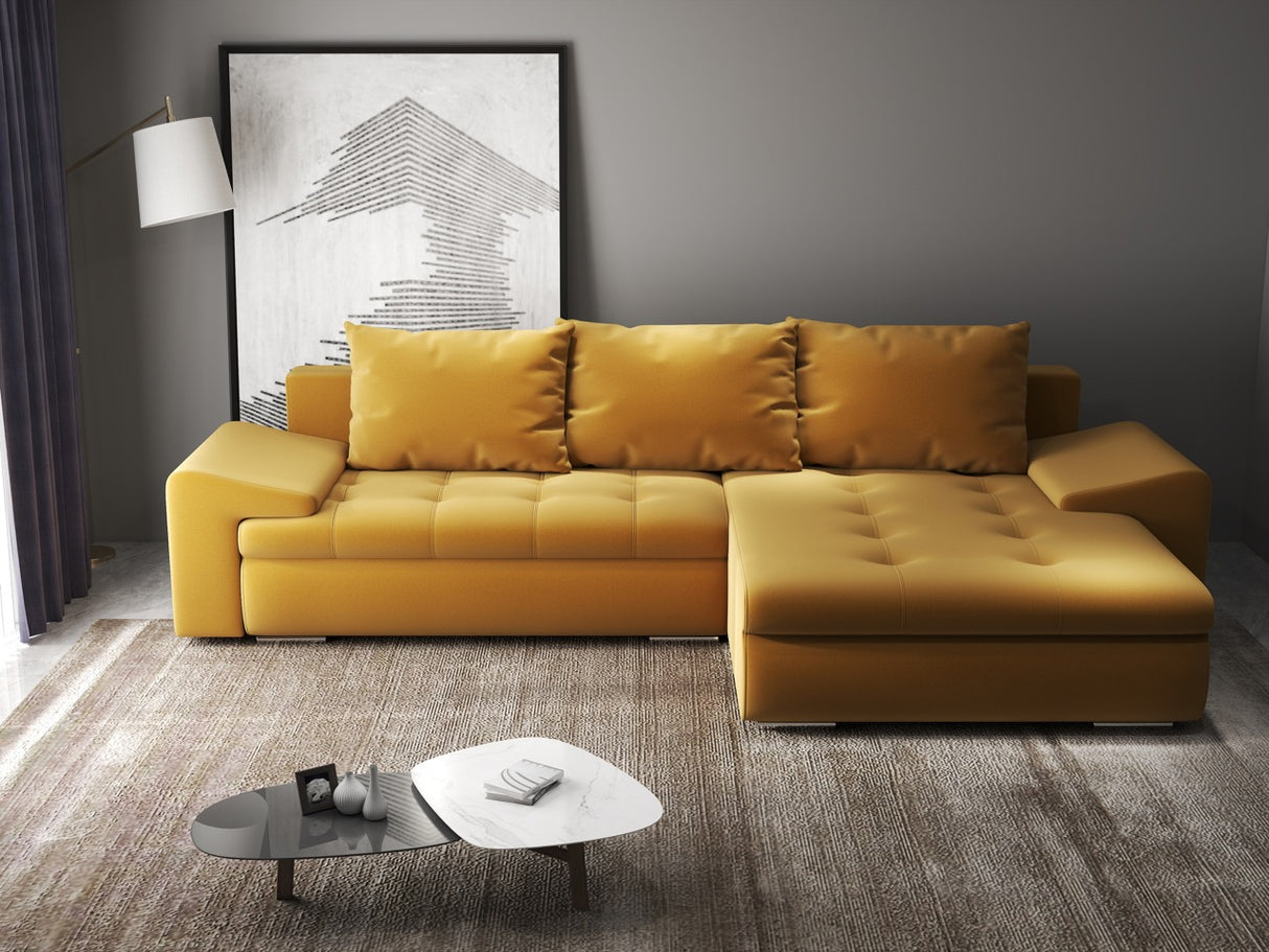 Colțar extensibil dumonde cu ladă de depozitare si sezut confortabil din spuma HR, Leonardo Royal Mustar 255x193 cm II