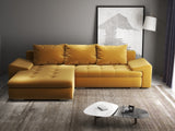 Colțar extensibil dumonde cu ladă de depozitare si sezut confortabil din spuma HR, Leonardo Royal Mustar 255x193 cm