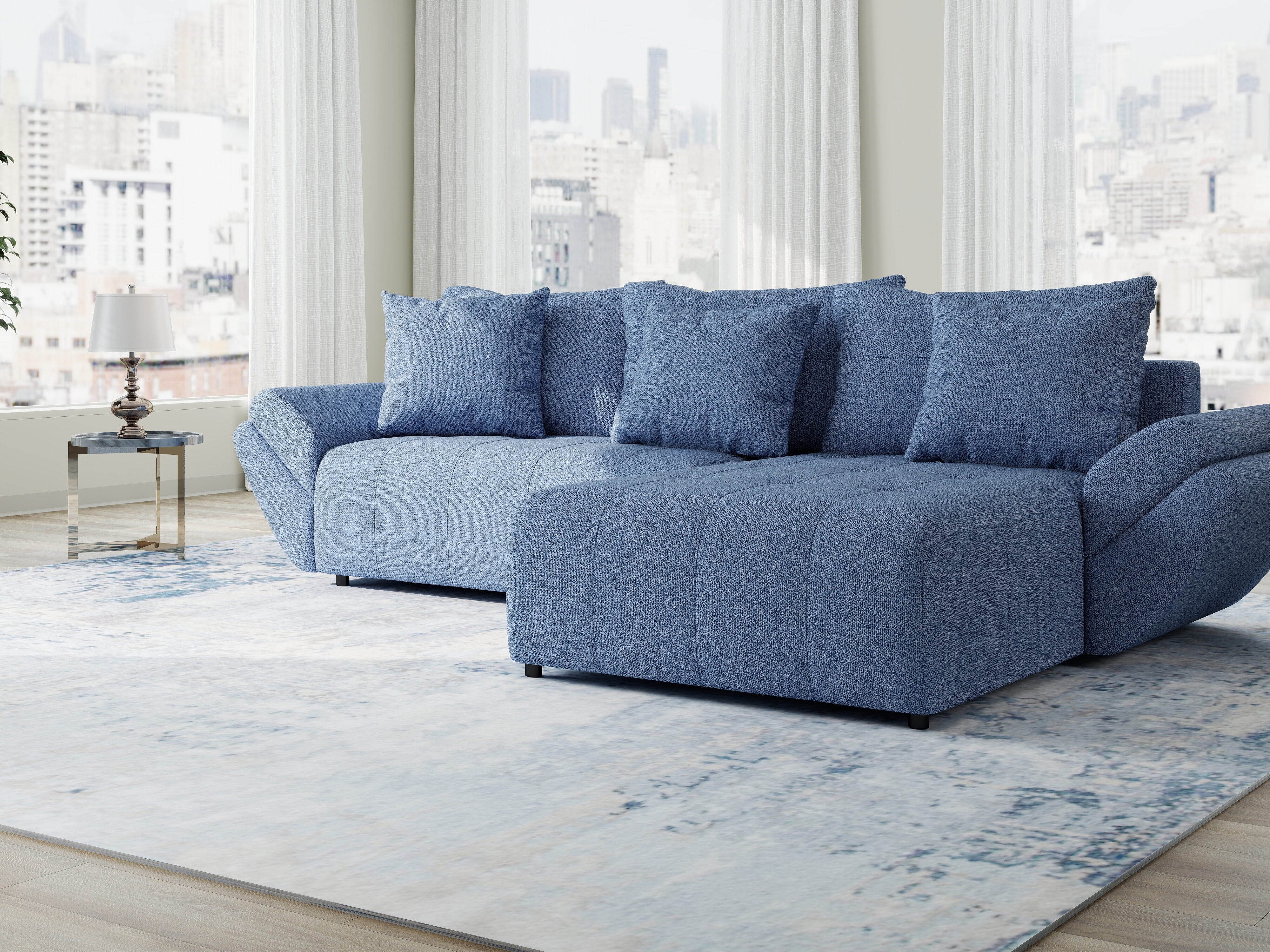 Colțar extensibil dumonde cu ladă de depozitare si sezut confortabil din spuma HR, Berlin Enjoy Albastru 280x185 cm II