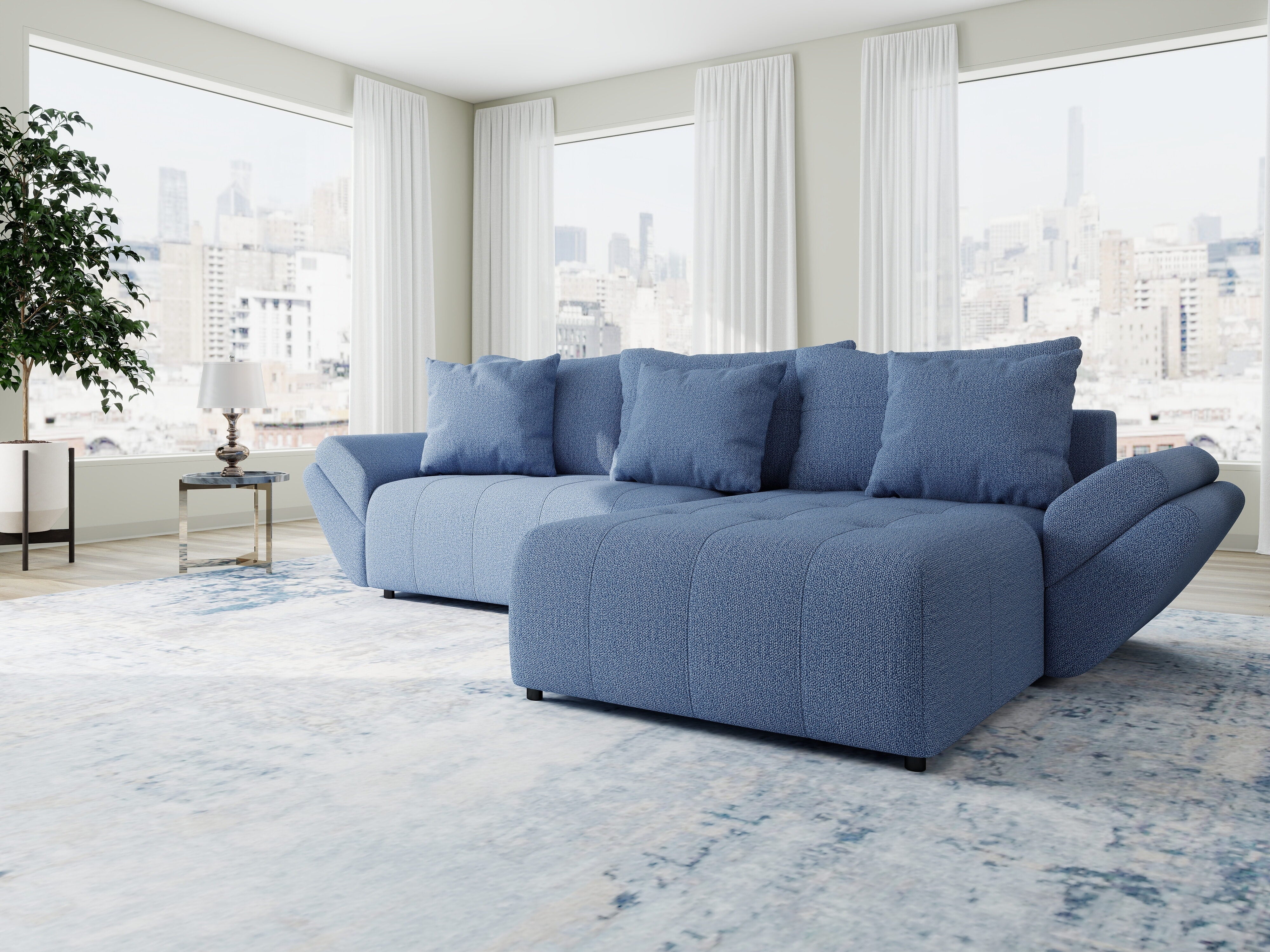 Colțar extensibil dumonde cu ladă de depozitare si sezut confortabil din spuma HR, Berlin Enjoy Albastru 280x185 cm II