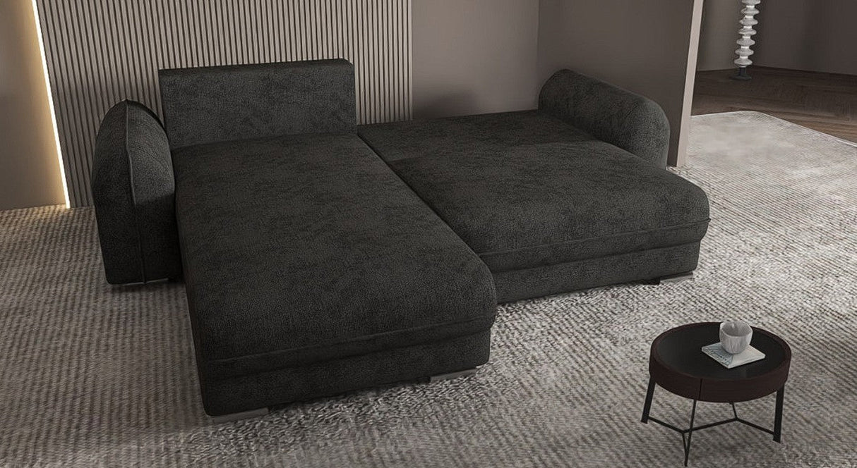 Colțar extensibil dumonde cu ladă de depozitare si sezut confortabil din spuma HR, Denver Enjoy Negru 275x185 cm Fabrica