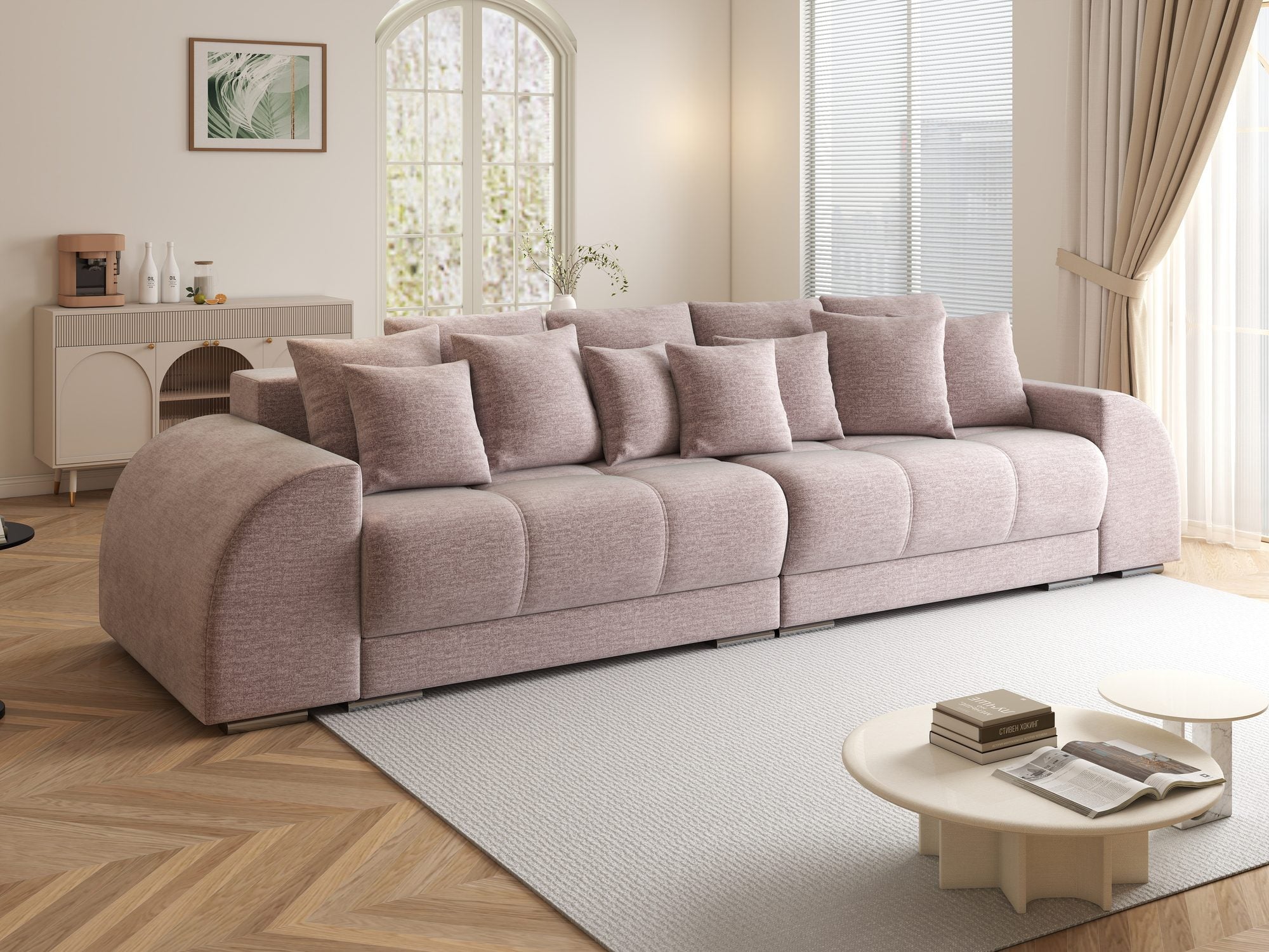 Canapea extensibilă dumonde cu 2 lăzi de depozitare si sezut confortabil din spuma high-density, Verona Monolith Roz Pudrat 62 310x100 cm