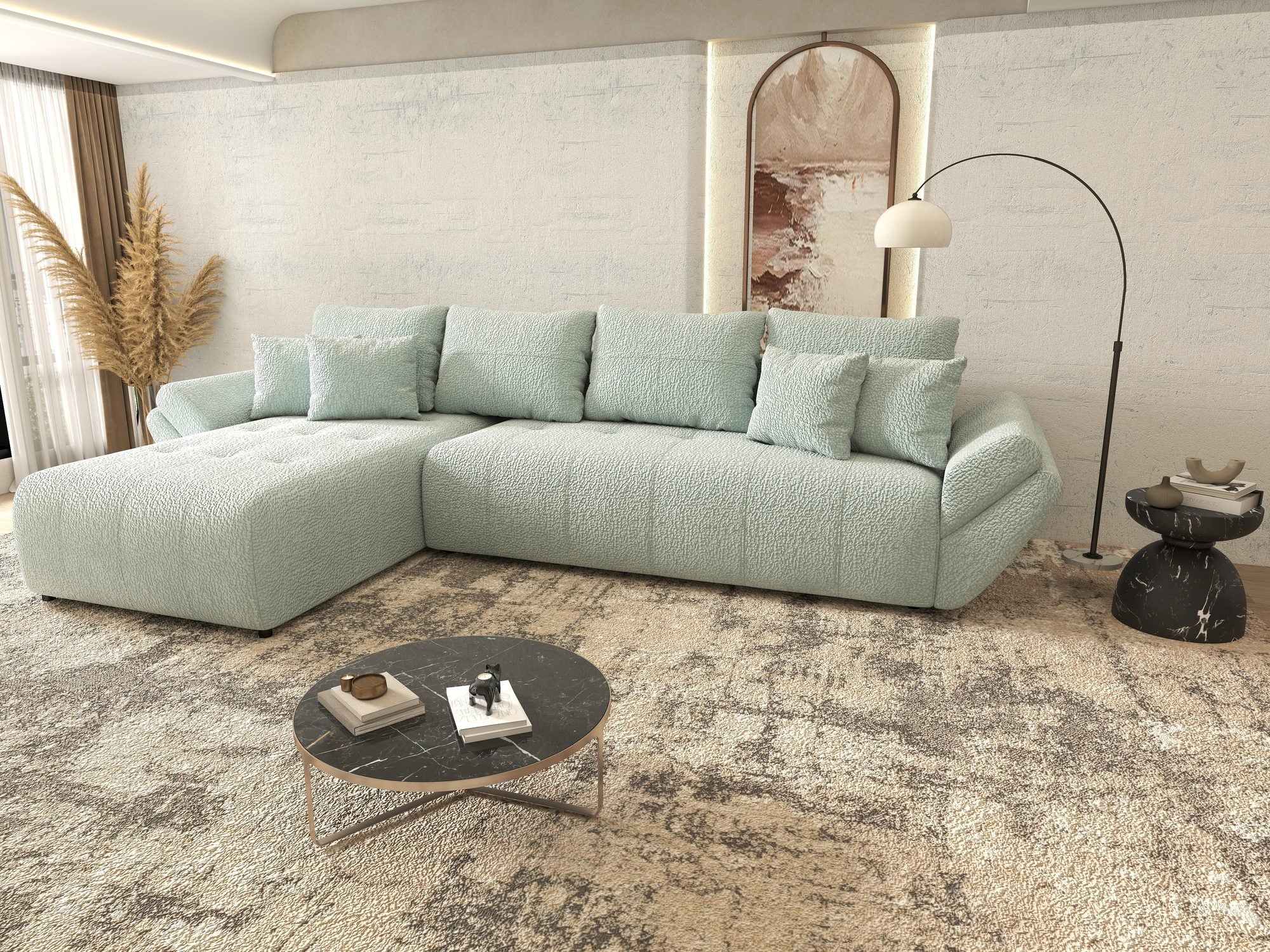 Colțar extensibil dumonde cu ladă de depozitare si sezut confortabil din spuma high-density, Berlin XL Jaguar Verde Mint 16 350x185 cm