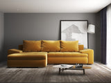 Colțar extensibil dumonde cu ladă de depozitare si sezut confortabil din spuma HR, Leonardo Royal Mustar 255x193 cm