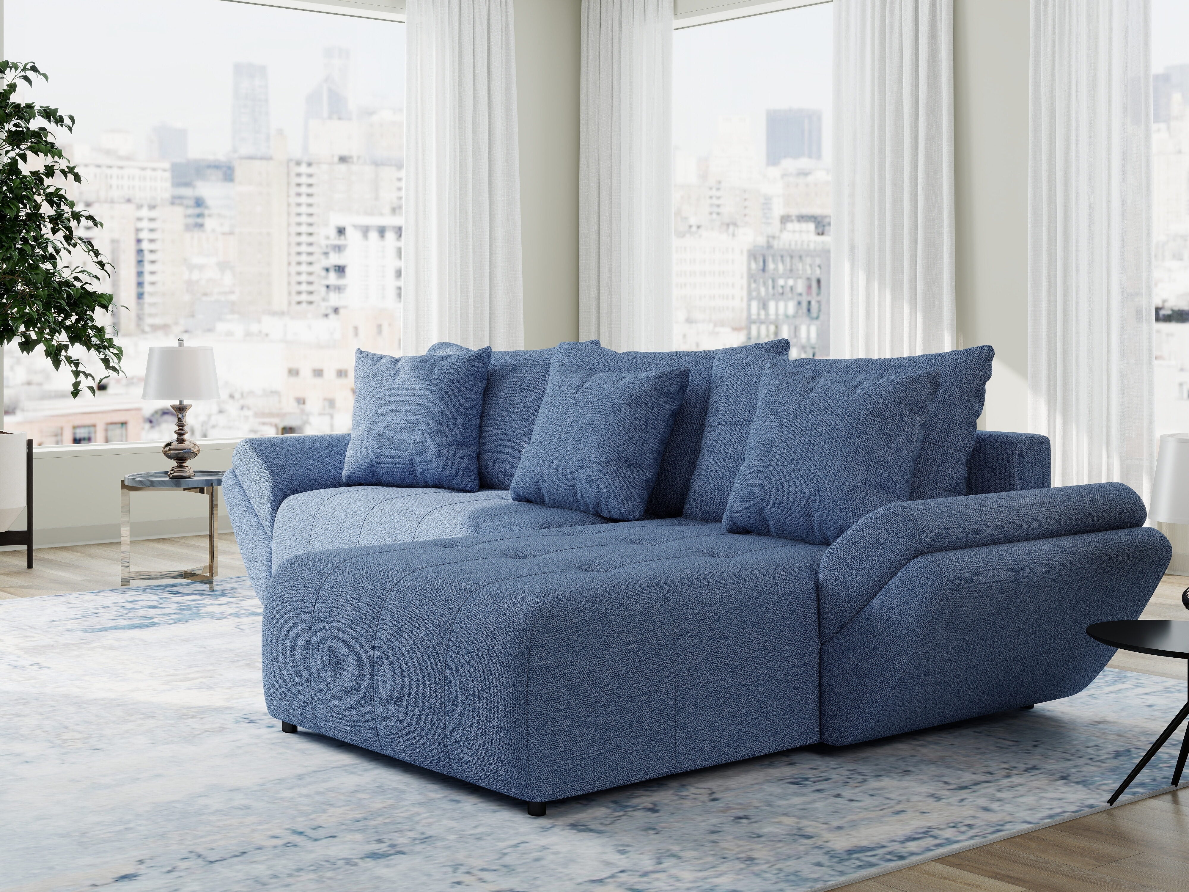 Colțar extensibil dumonde cu ladă de depozitare si sezut confortabil din spuma HR, Berlin Enjoy Albastru 280x185 cm II