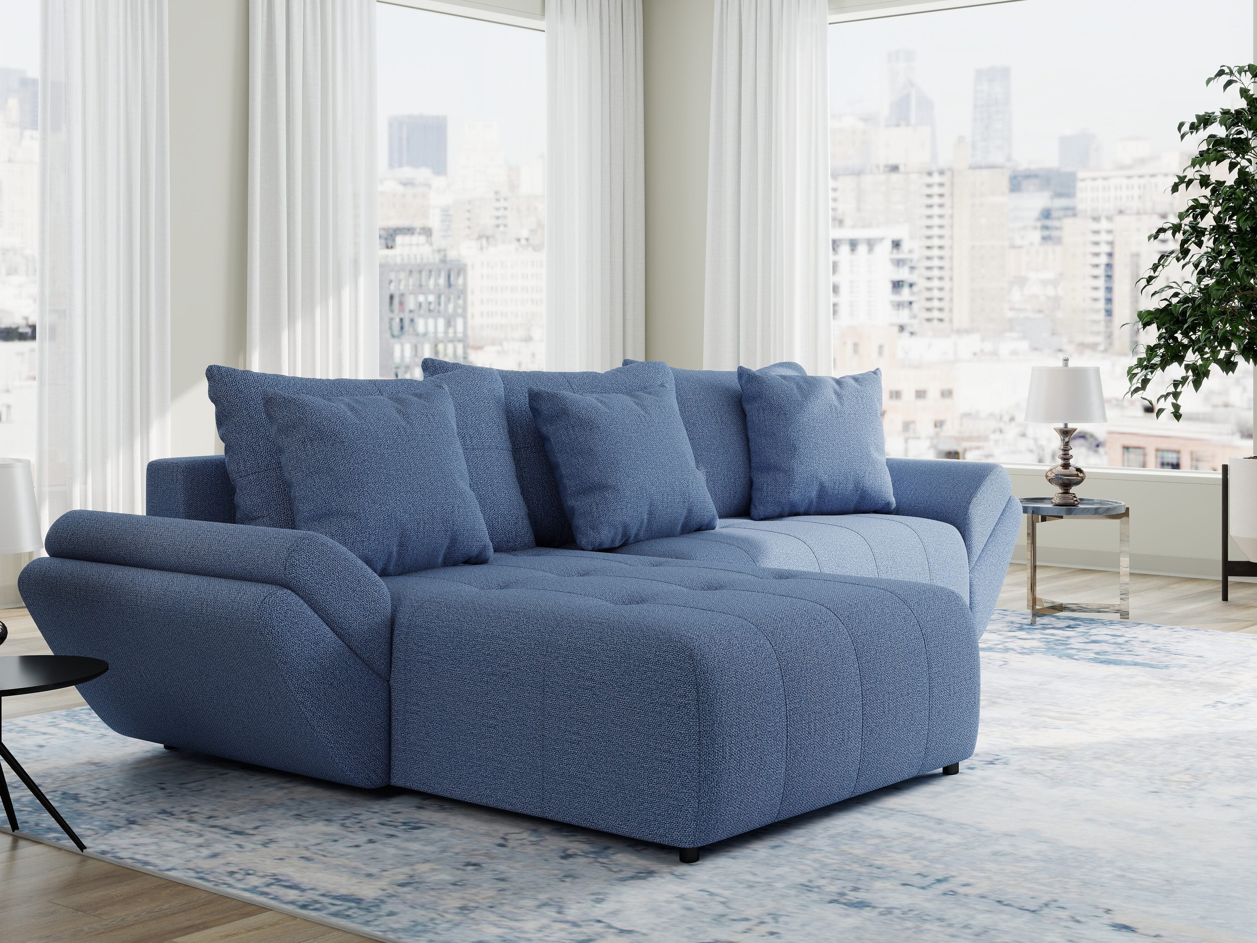 Colțar extensibil dumonde cu ladă de depozitare si sezut confortabil din spuma HR, Berlin Enjoy Albastru 280x185 cm