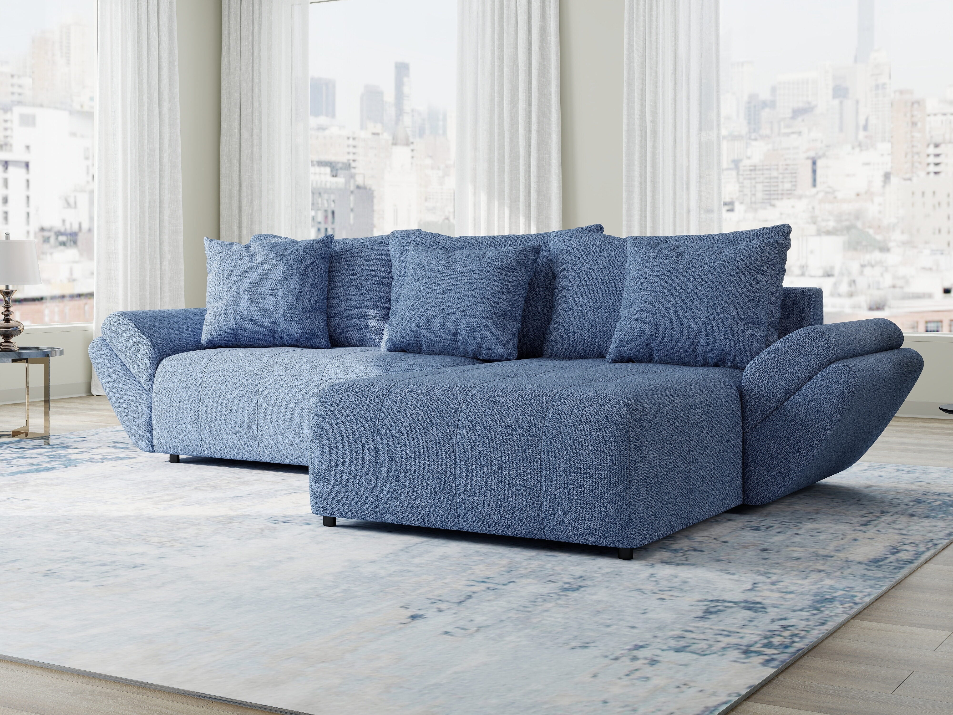 Colțar extensibil dumonde cu ladă de depozitare si sezut confortabil din spuma HR, Berlin Enjoy Albastru 280x185 cm II