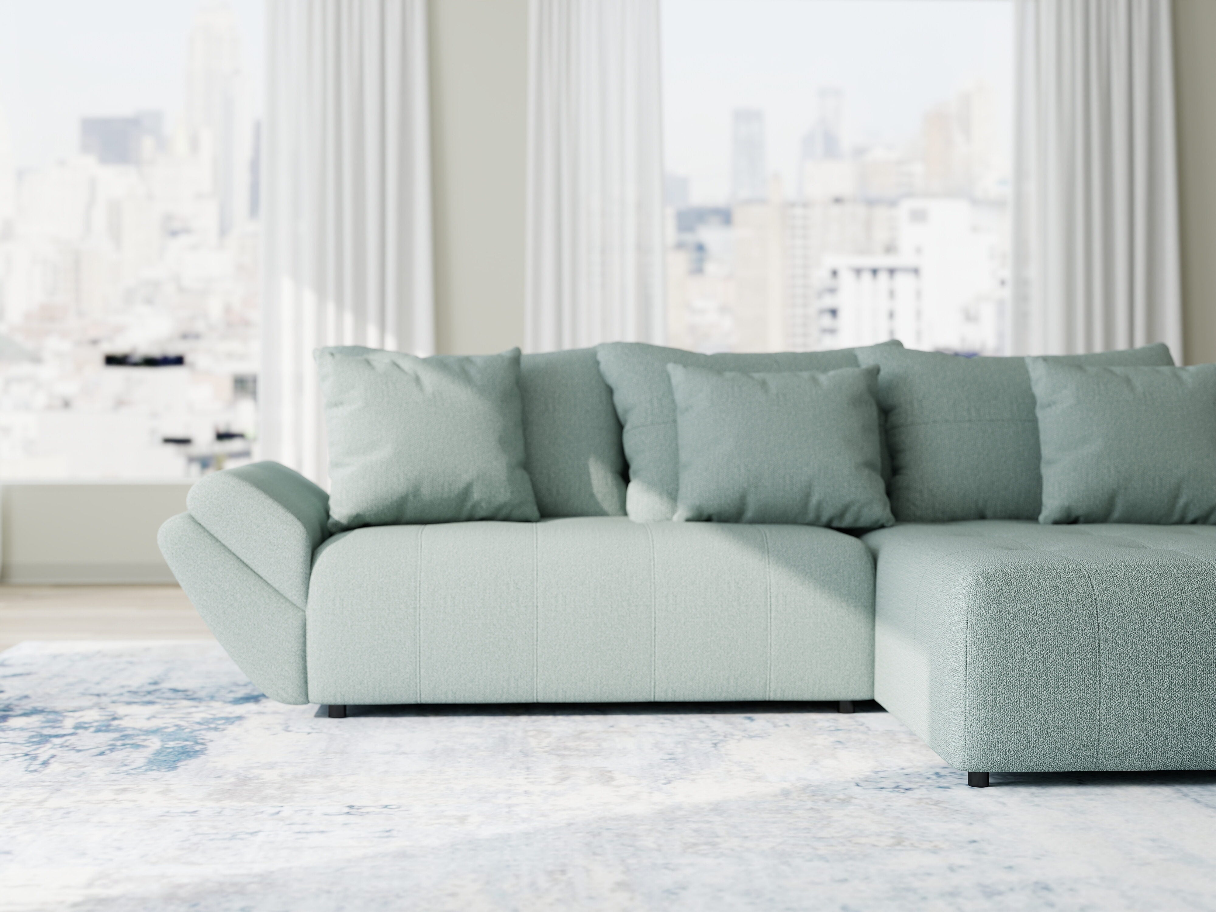 Colțar extensibil dumonde cu ladă de depozitare si sezut confortabil din spuma HR, Berlin Enjoy Verde Mint 280x185 cm II