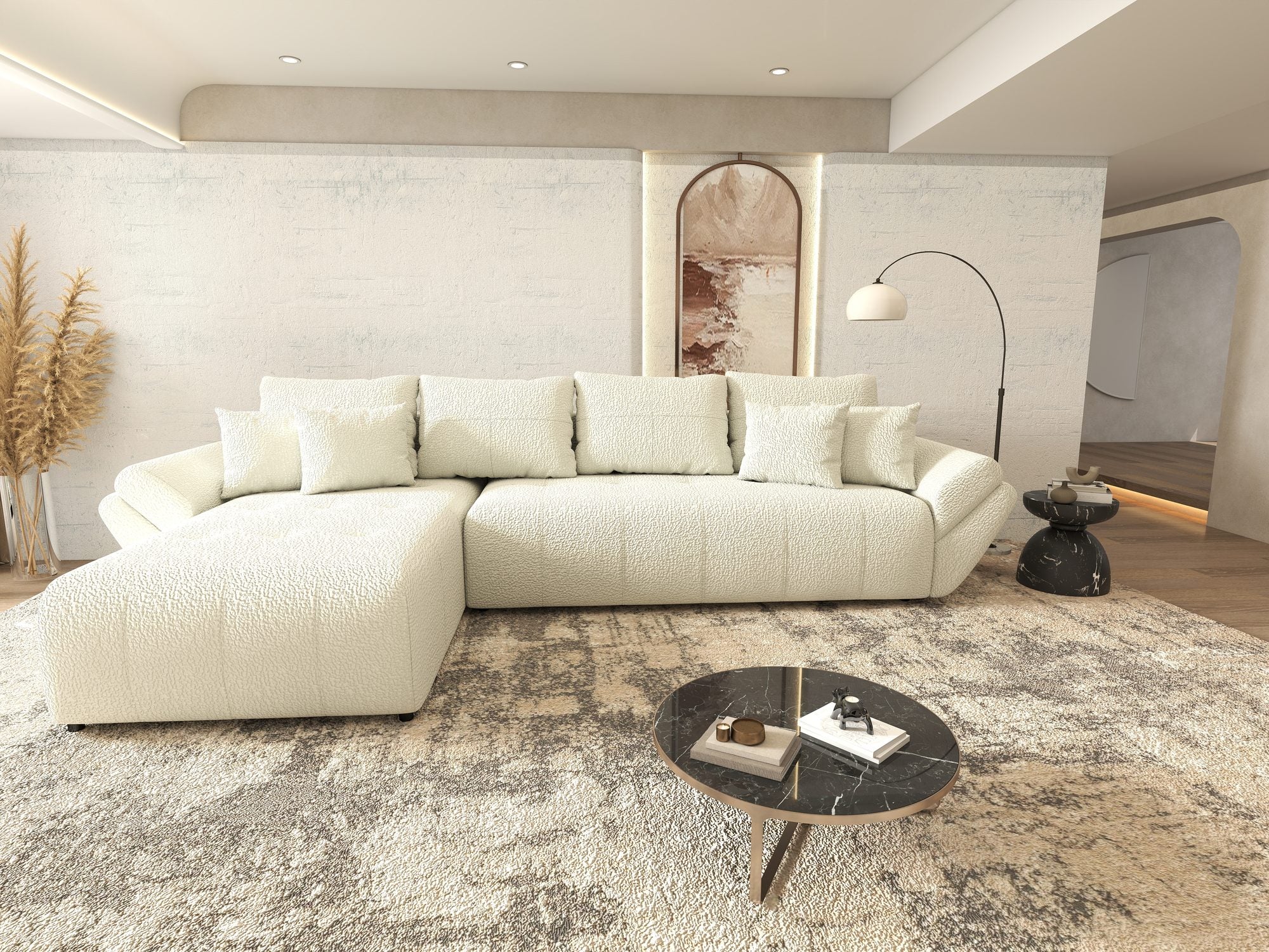 Colțar extensibil dumonde cu ladă de depozitare si sezut confortabil din spuma high-density, Berlin XL Jaguar Ivory 1 350x185 cm