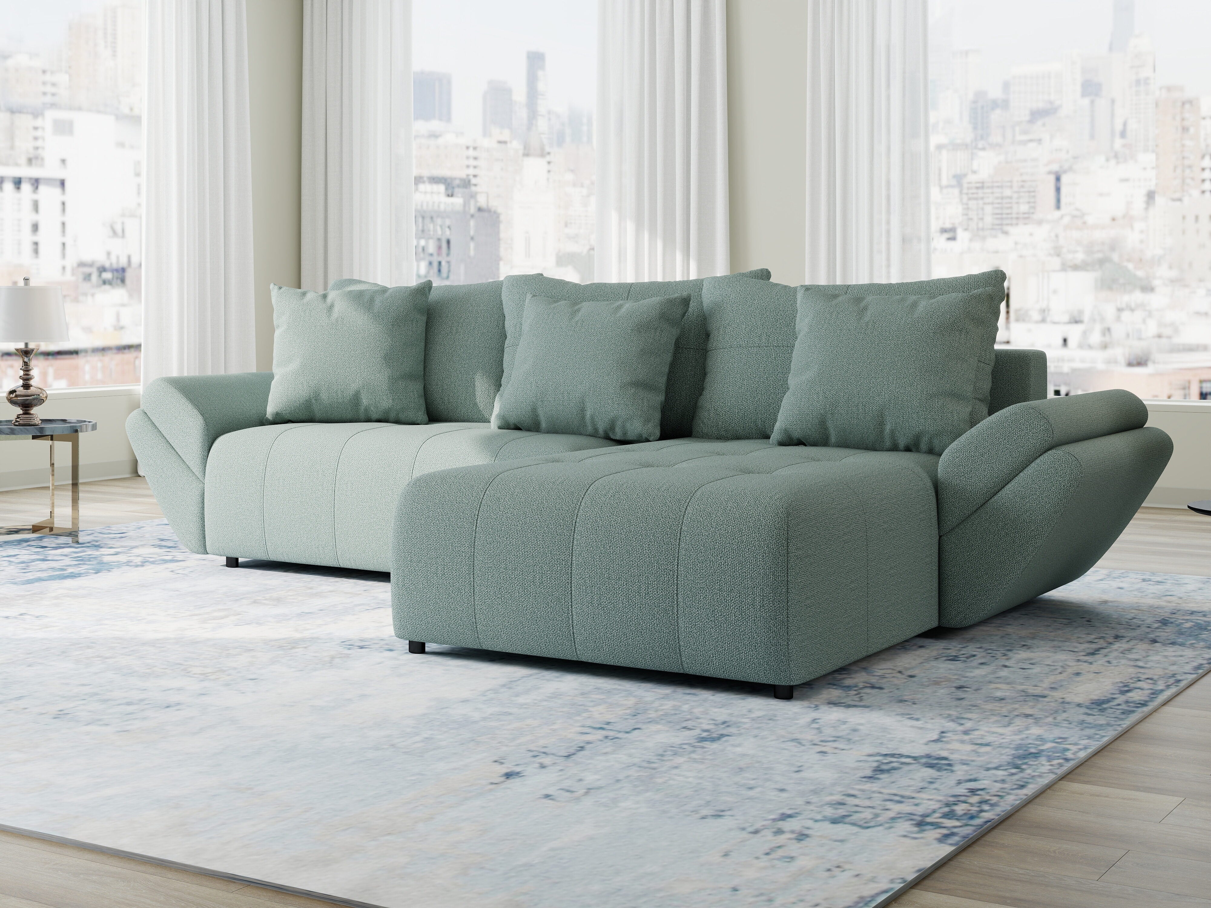 Colțar extensibil dumonde cu ladă de depozitare si sezut confortabil din spuma HR, Berlin Enjoy Verde Mint 280x185 cm II