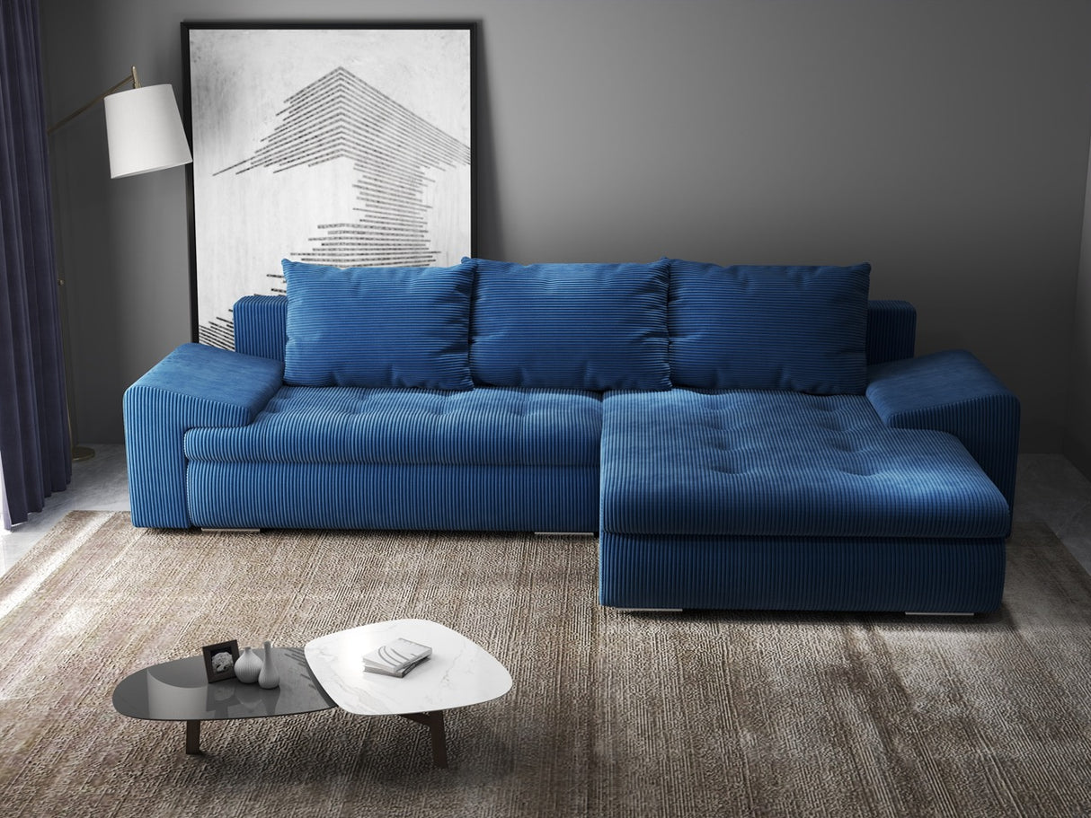 Colțar extensibil dumonde cu ladă de depozitare si sezut confortabil din spuma HR, Leonardo Zoom Albastru 255x193 cm II