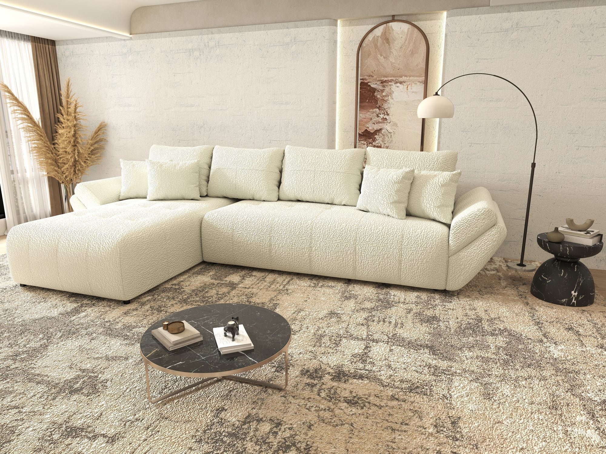 Colțar extensibil dumonde cu ladă de depozitare si sezut confortabil din spuma high-density, Berlin XL Jaguar Ivory 1 350x185 cm