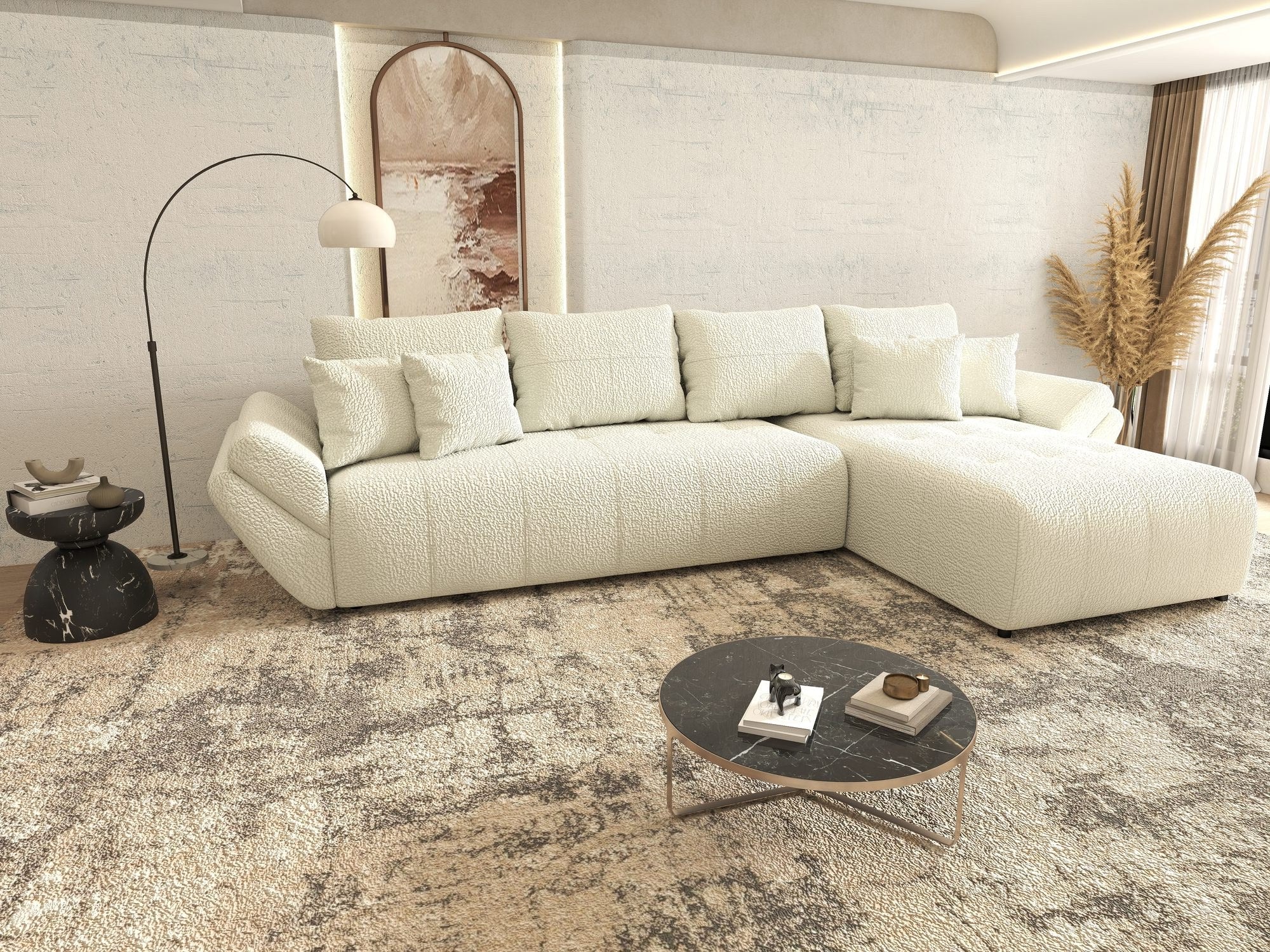 Colțar extensibil dumonde cu ladă de depozitare si sezut confortabil din spuma high-density, Berlin XL Jaguar Ivory 1 II 350x185 cm