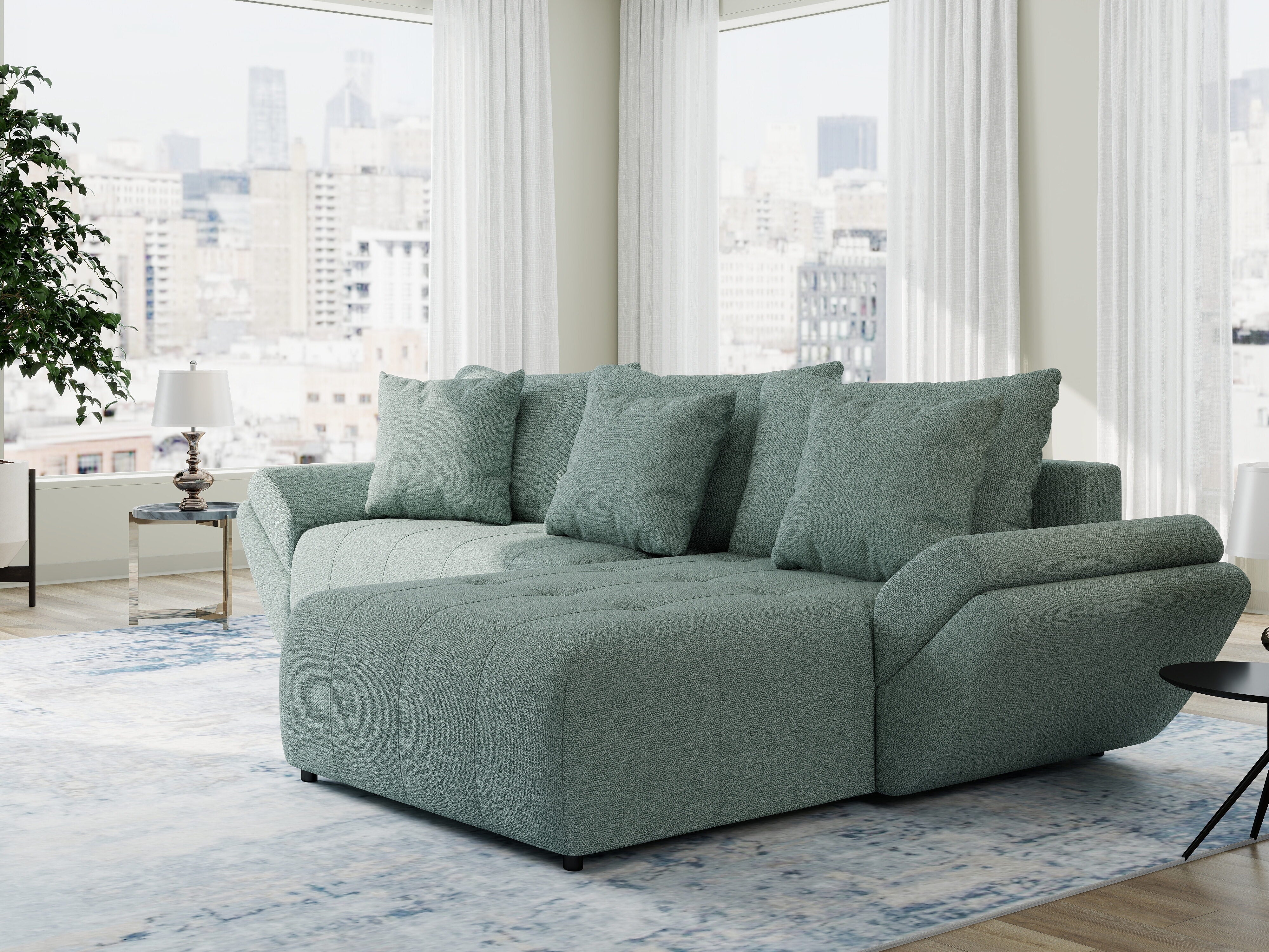 Colțar extensibil dumonde cu ladă de depozitare si sezut confortabil din spuma HR, Berlin Enjoy Verde Mint 280x185 cm II