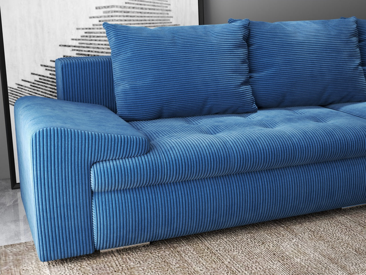 Colțar extensibil dumonde cu ladă de depozitare si sezut confortabil din spuma HR, Leonardo Zoom Albastru 255x193 cm II Fabrica