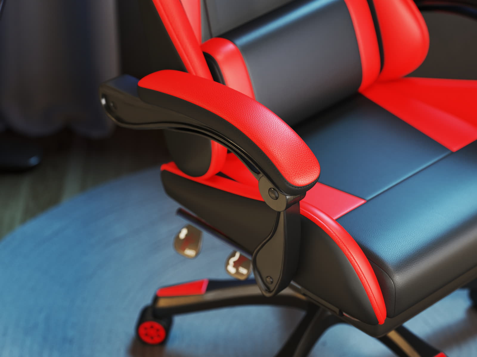 Scaun gaming Dumonde EXODUS, mecanism multifuncțional, ecopiele, suport picioare, rosu/negru