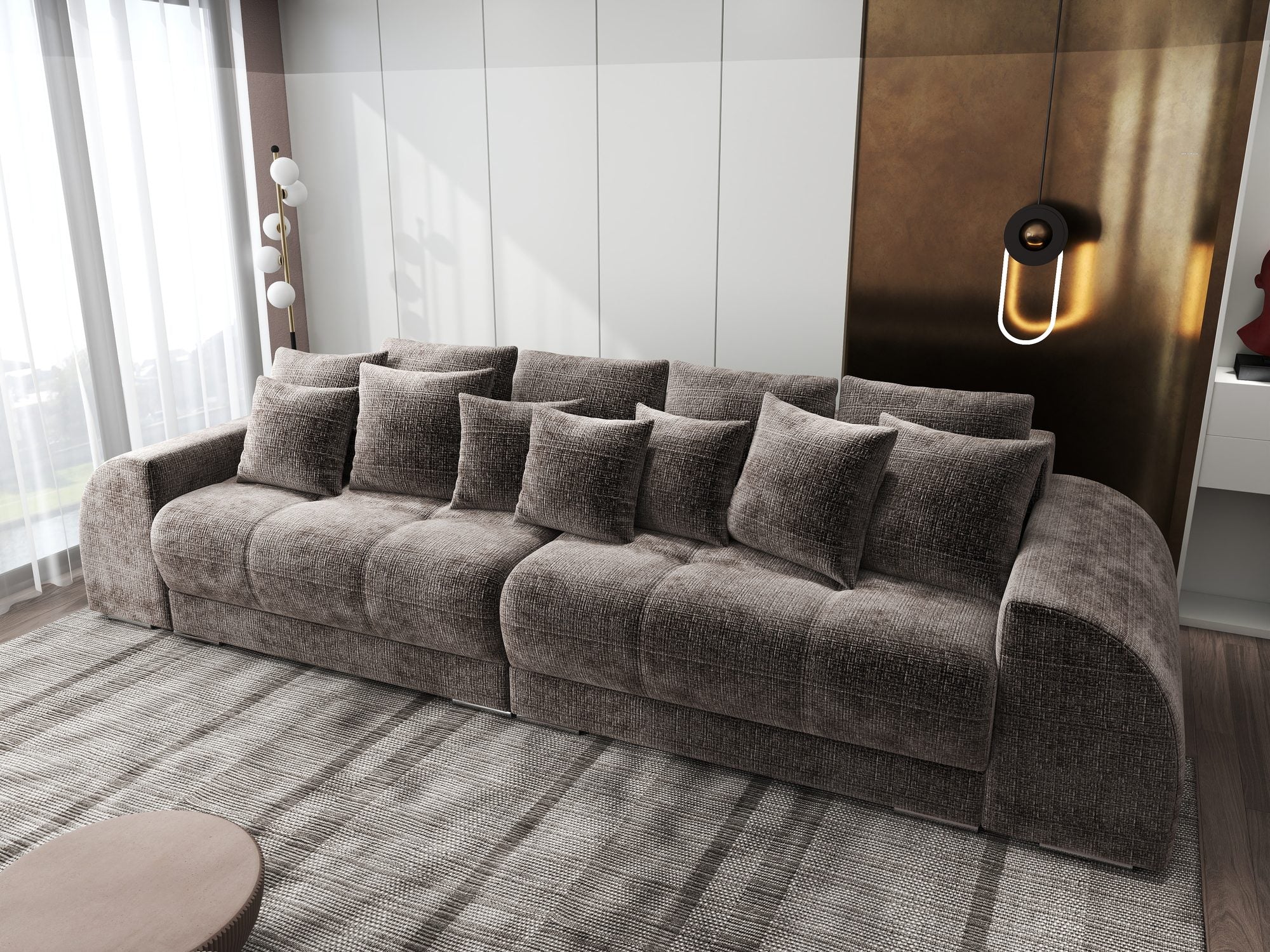 Canapea extensibilă dumonde cu 2 lăzi de depozitare si sezut confortabil din spuma high-density, Verona Cremona Maro-bej 24 310x100 cm