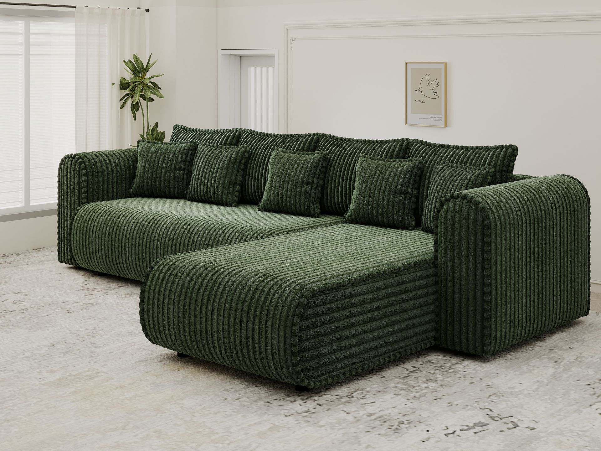 Colțar extensibil dumonde cu ladă de depozitare si sezut confortabil din spuma high-density, Monaco XL Tilia Verde II 340x185 cm