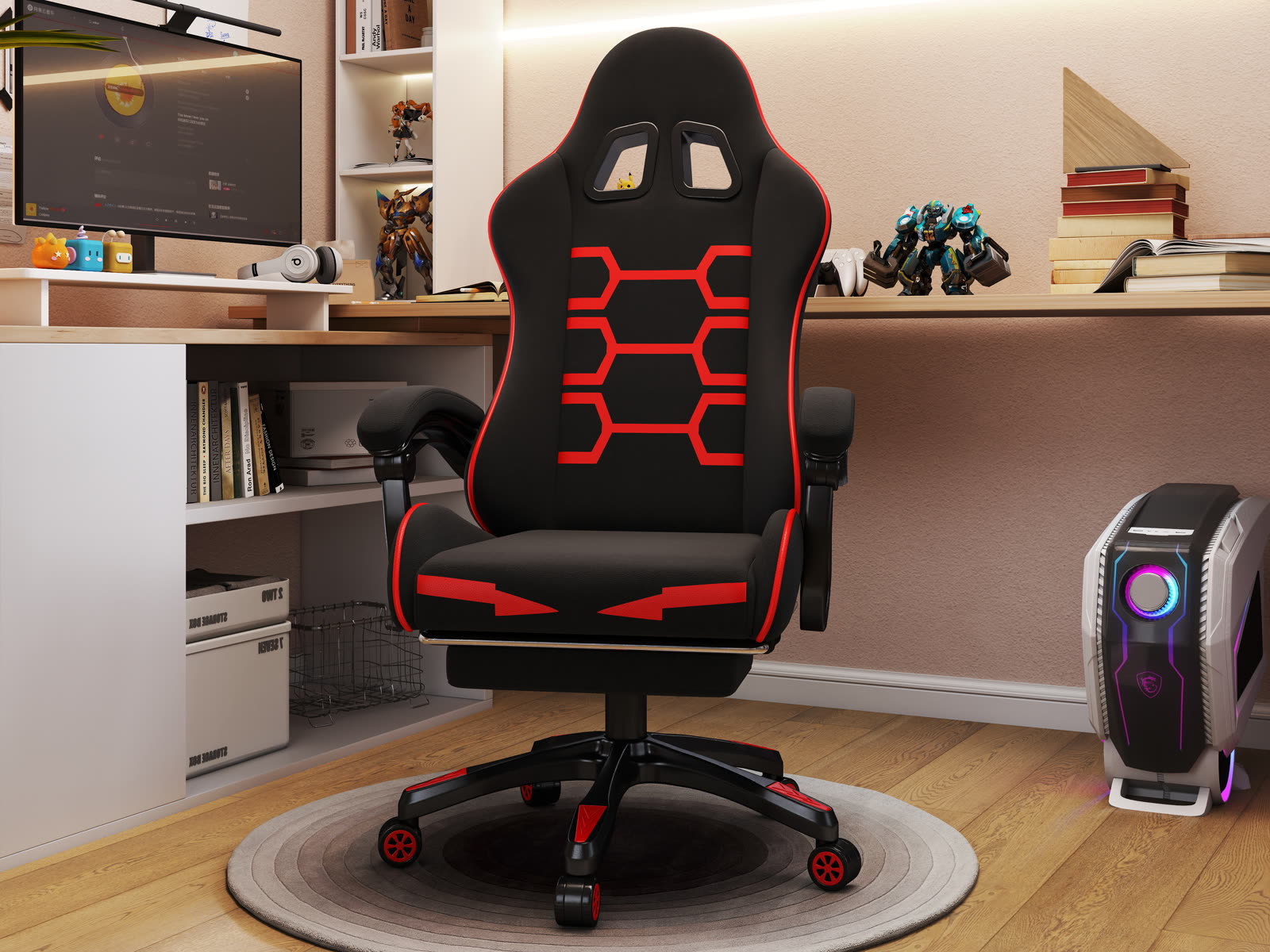 Scaun gaming Dumonde NEXUS, mecanism multifuncțional, ecopiele, suport picioare, negru