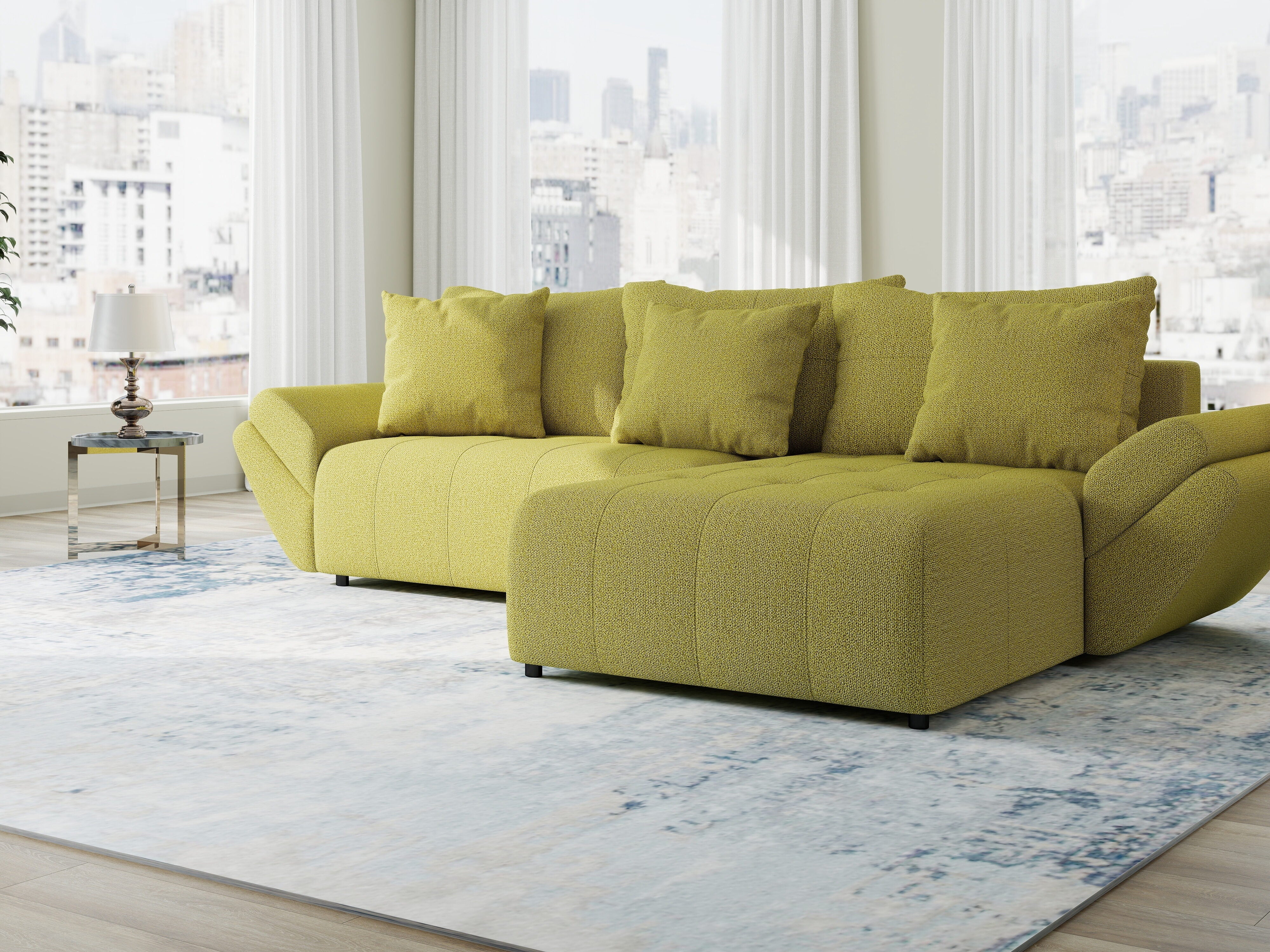 Colțar extensibil dumonde cu ladă de depozitare si sezut confortabil din spuma HR, Berlin Enjoy Verde 280x185 cm II