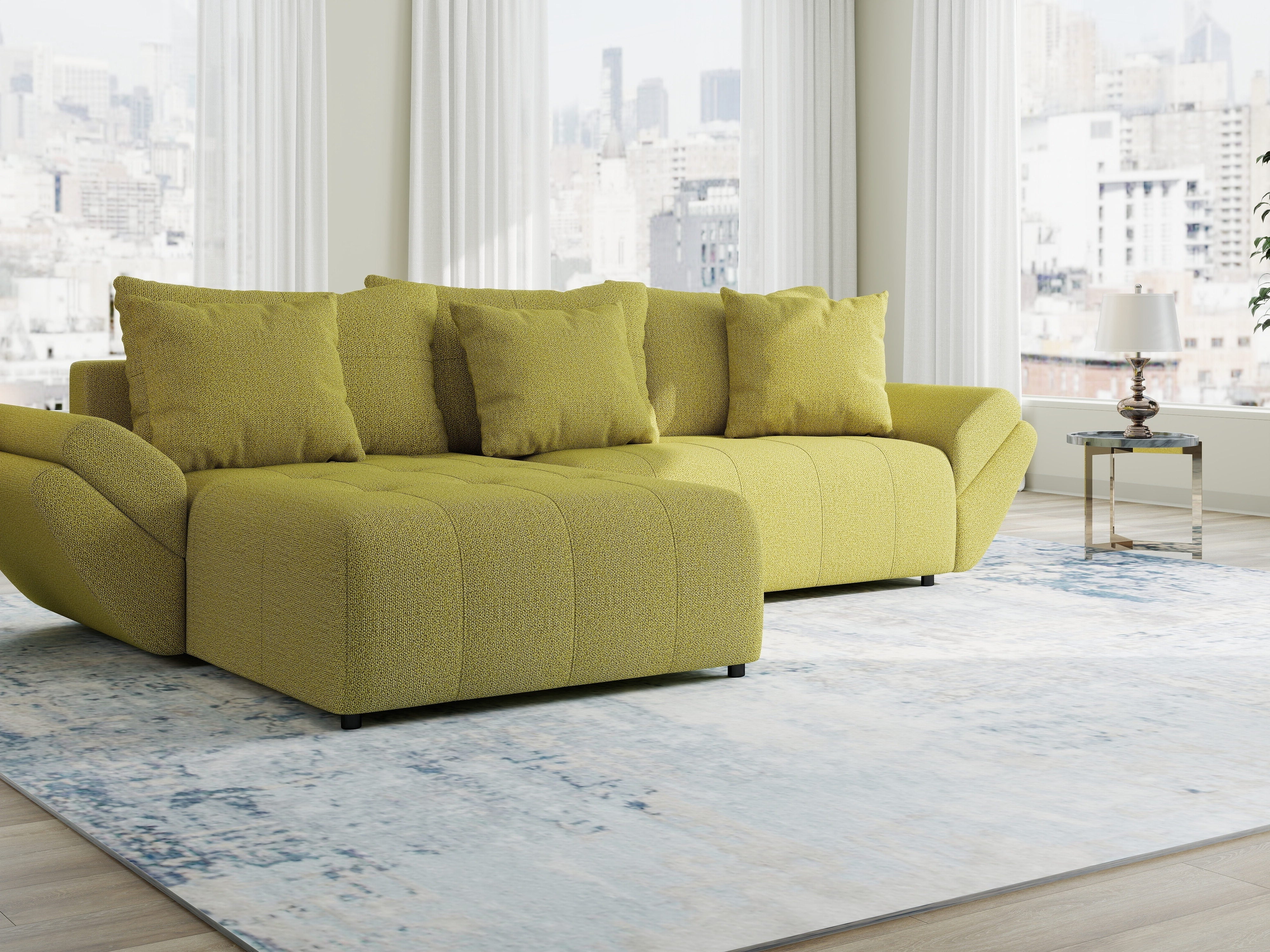 Colțar extensibil dumonde cu ladă de depozitare si sezut confortabil din spuma HR, Berlin Enjoy Verde 280x185 cm