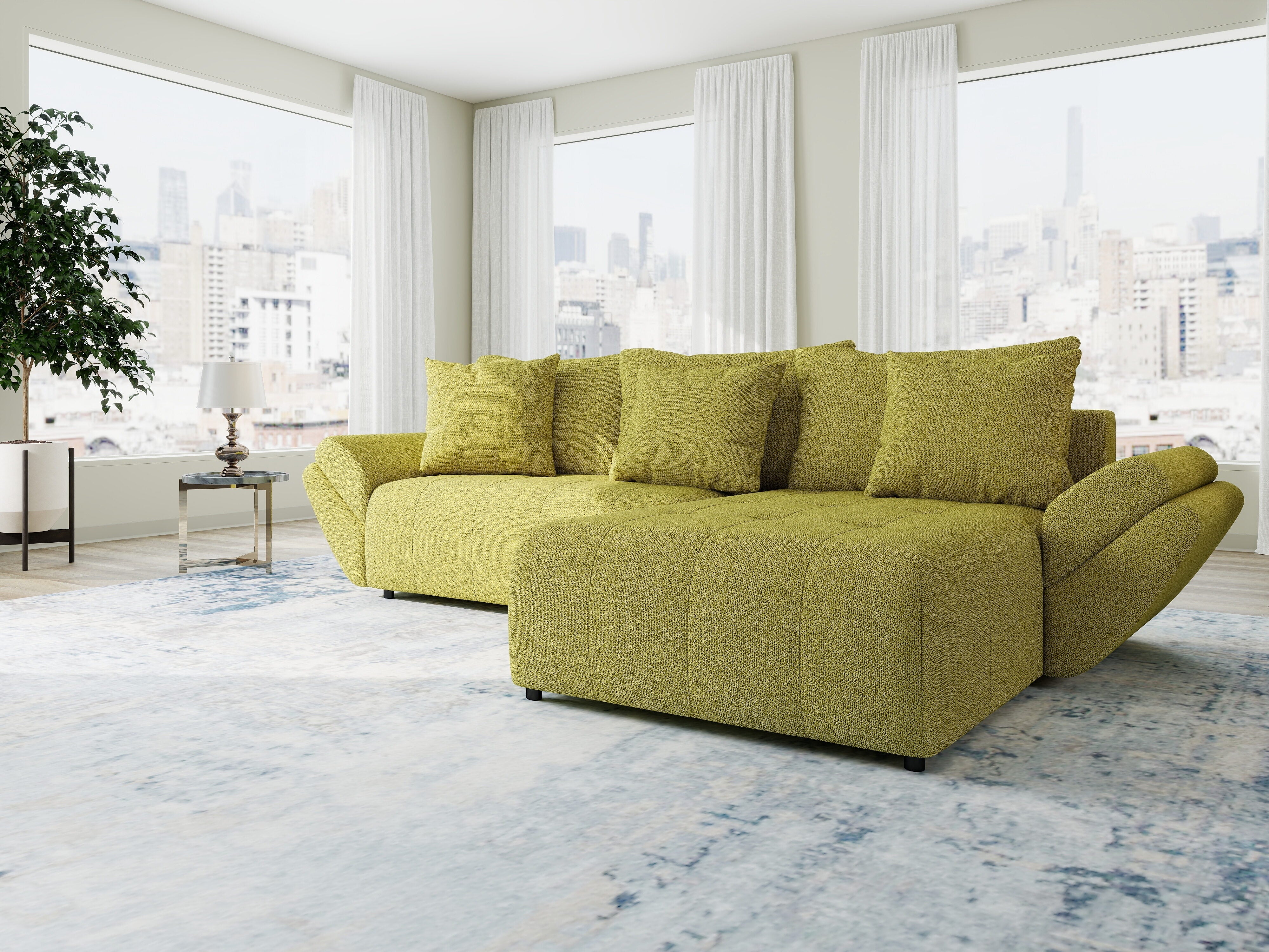 Colțar extensibil dumonde cu ladă de depozitare si sezut confortabil din spuma HR, Berlin Enjoy Verde 280x185 cm II