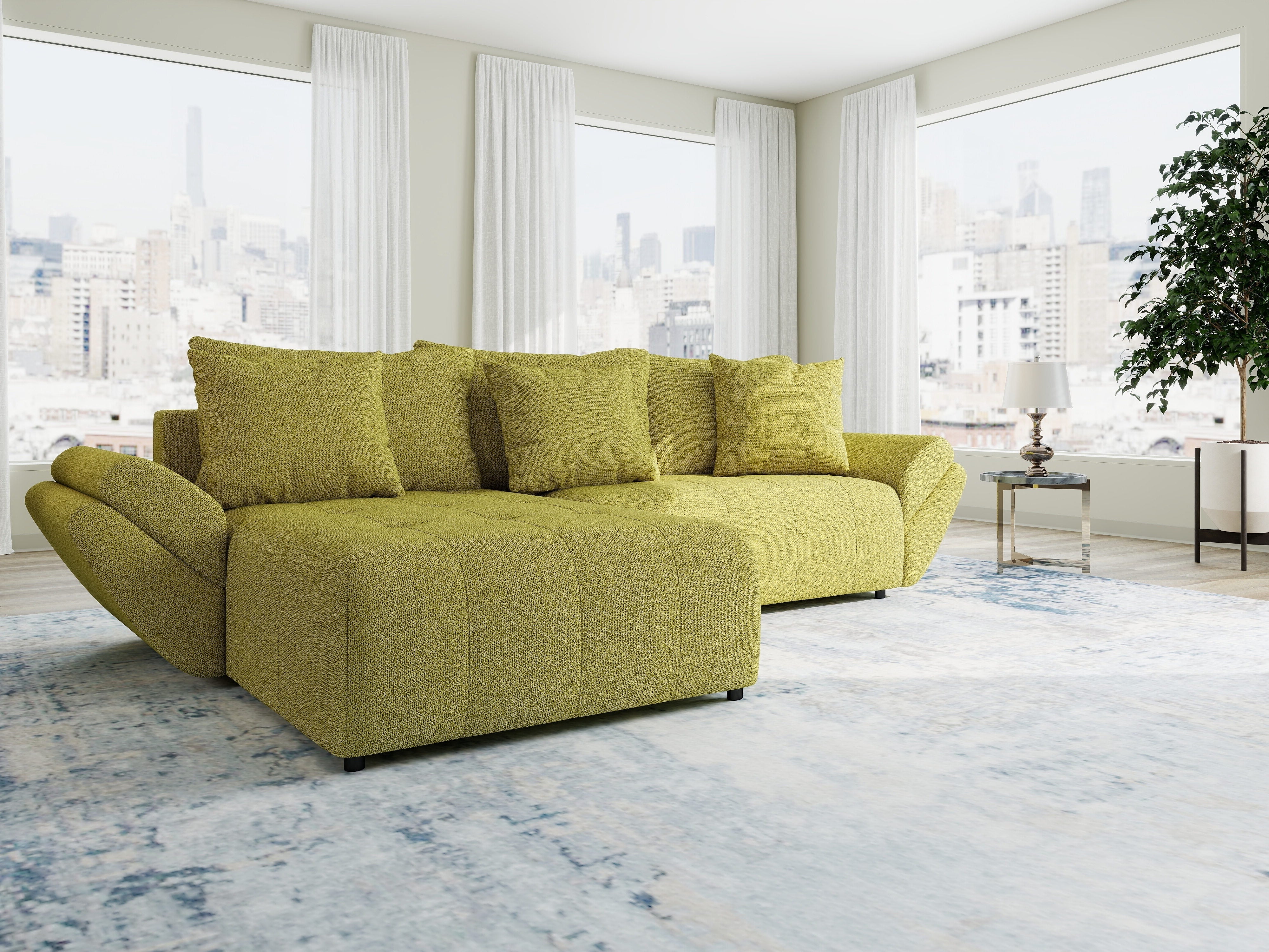 Colțar extensibil dumonde cu ladă de depozitare si sezut confortabil din spuma HR, Berlin Enjoy Verde 280x185 cm