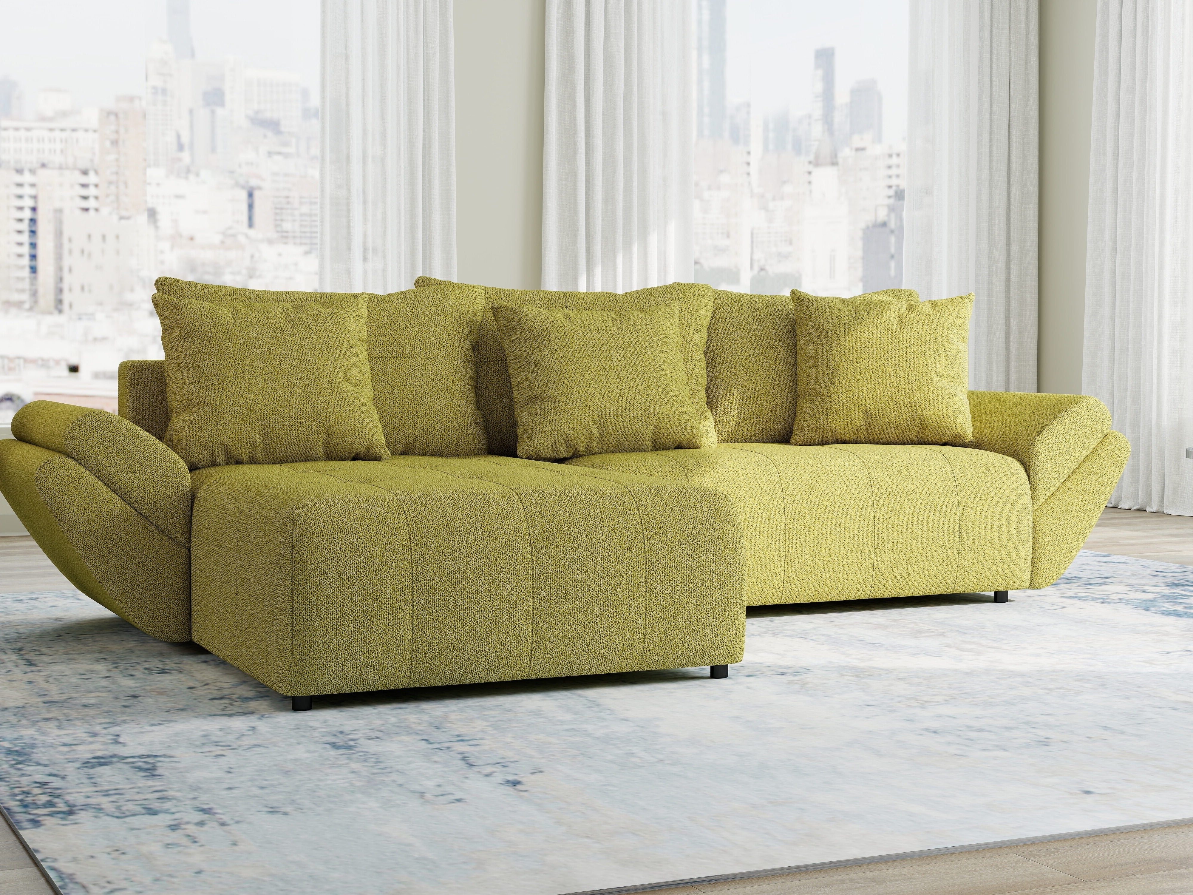 Colțar extensibil dumonde cu ladă de depozitare si sezut confortabil din spuma HR, Berlin Enjoy Verde 280x185 cm