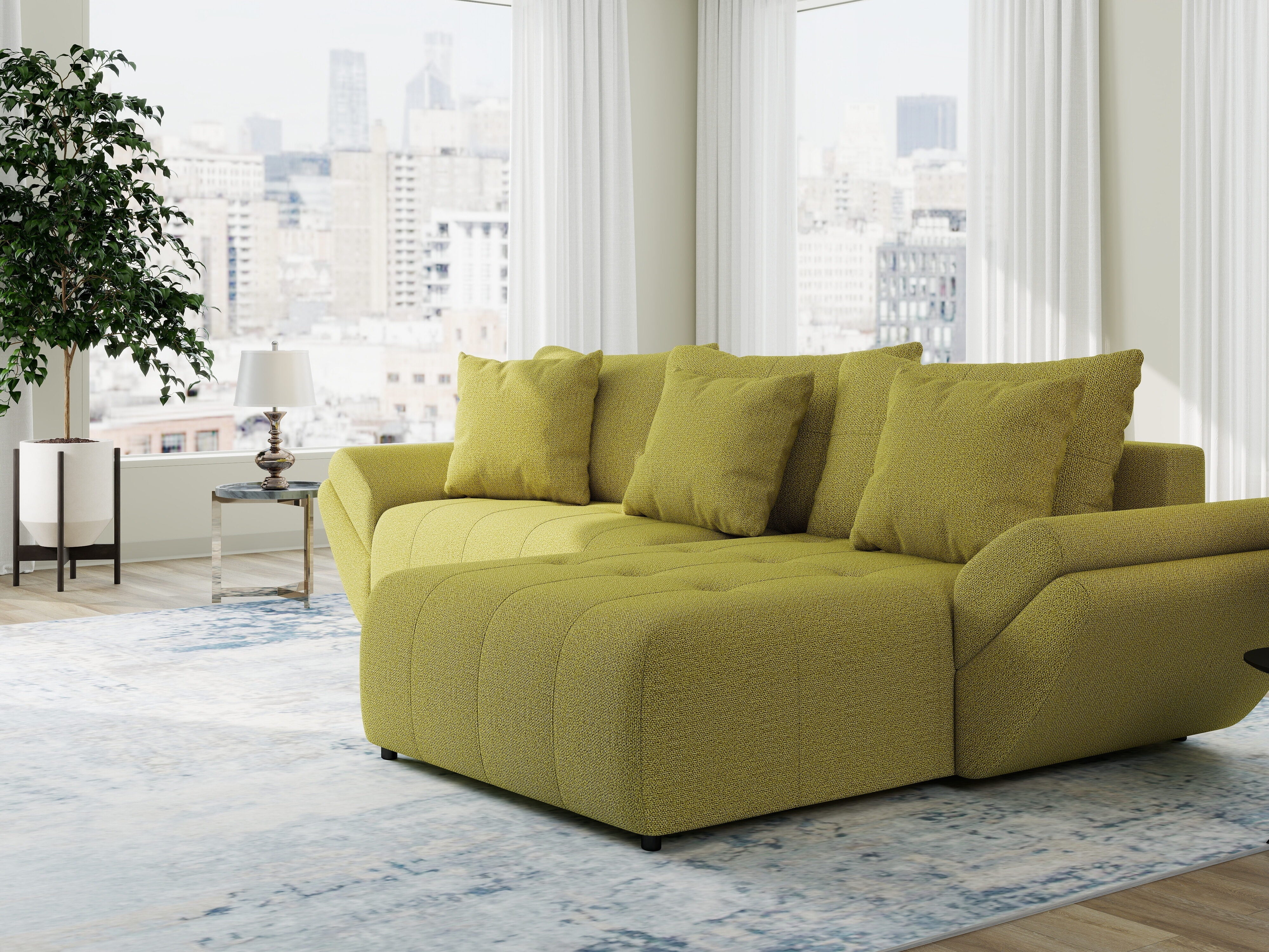 Colțar extensibil dumonde cu ladă de depozitare si sezut confortabil din spuma HR, Berlin Enjoy Verde 280x185 cm II