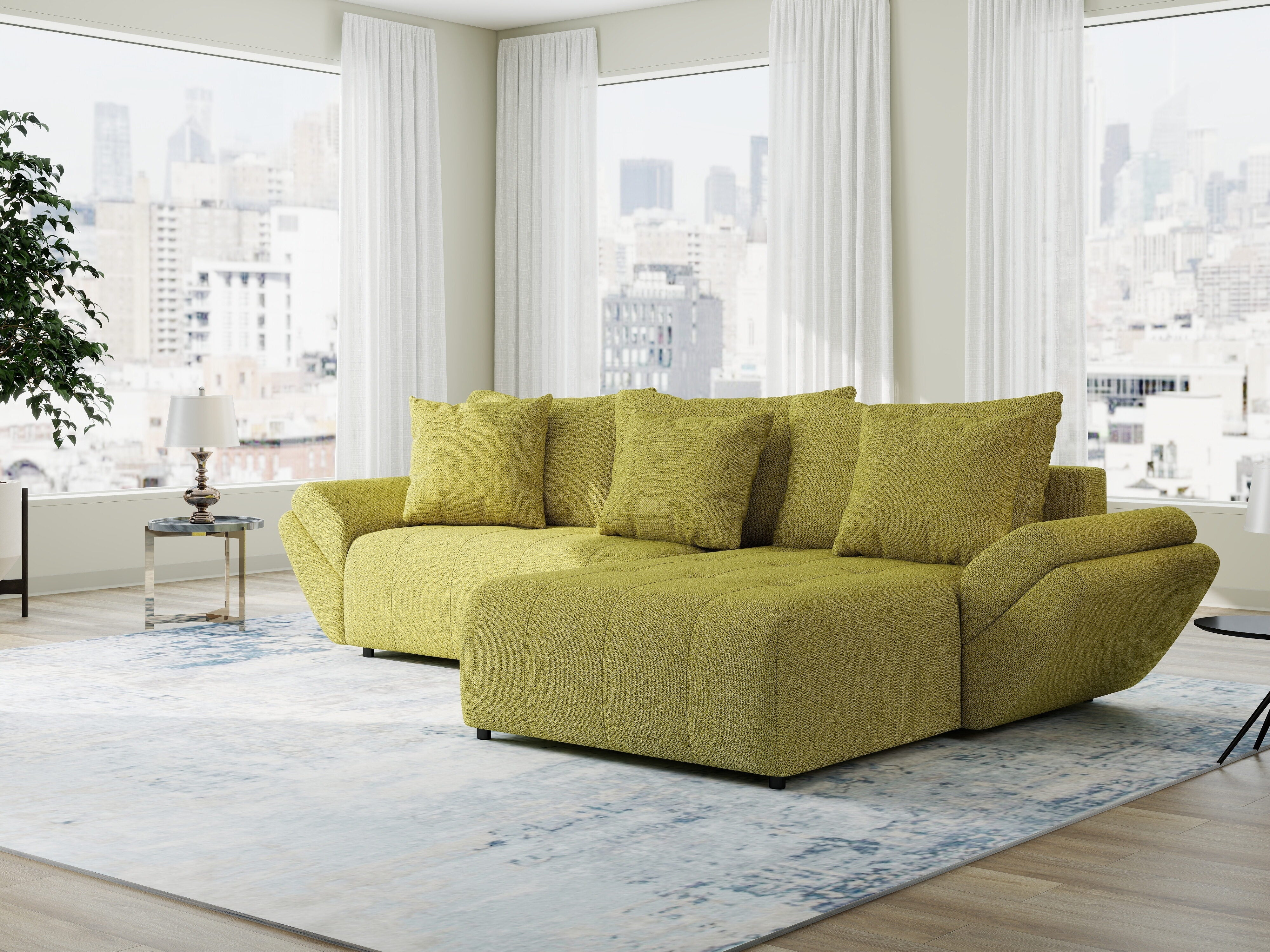 Colțar extensibil dumonde cu ladă de depozitare si sezut confortabil din spuma HR, Berlin Enjoy Verde 280x185 cm II