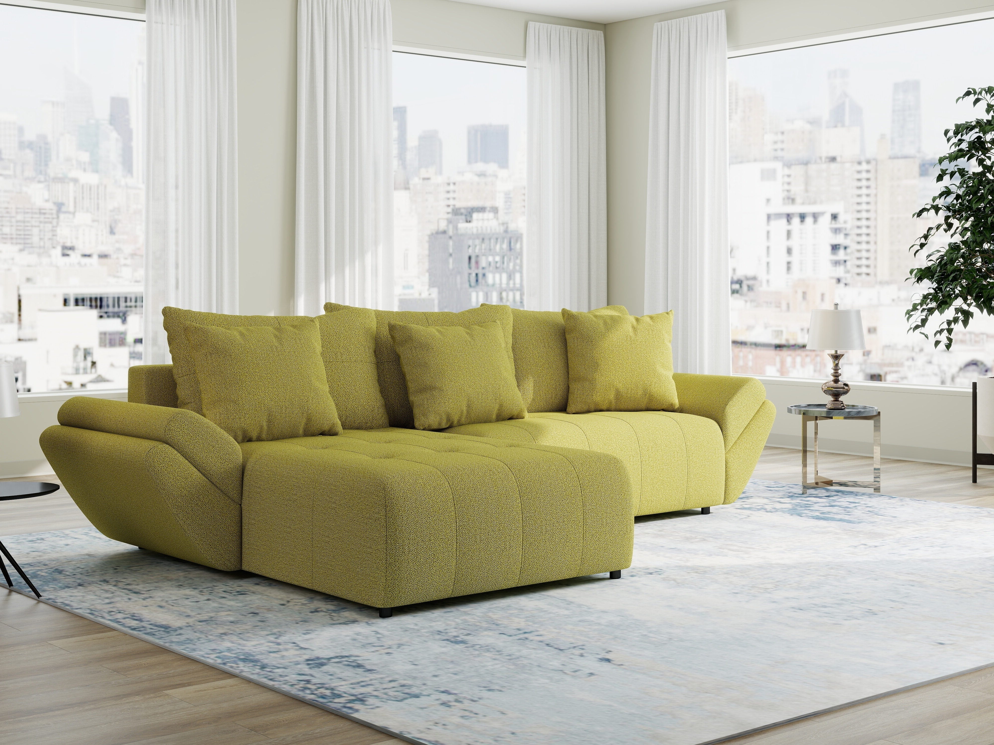 Colțar extensibil dumonde cu ladă de depozitare si sezut confortabil din spuma HR, Berlin Enjoy Verde 280x185 cm