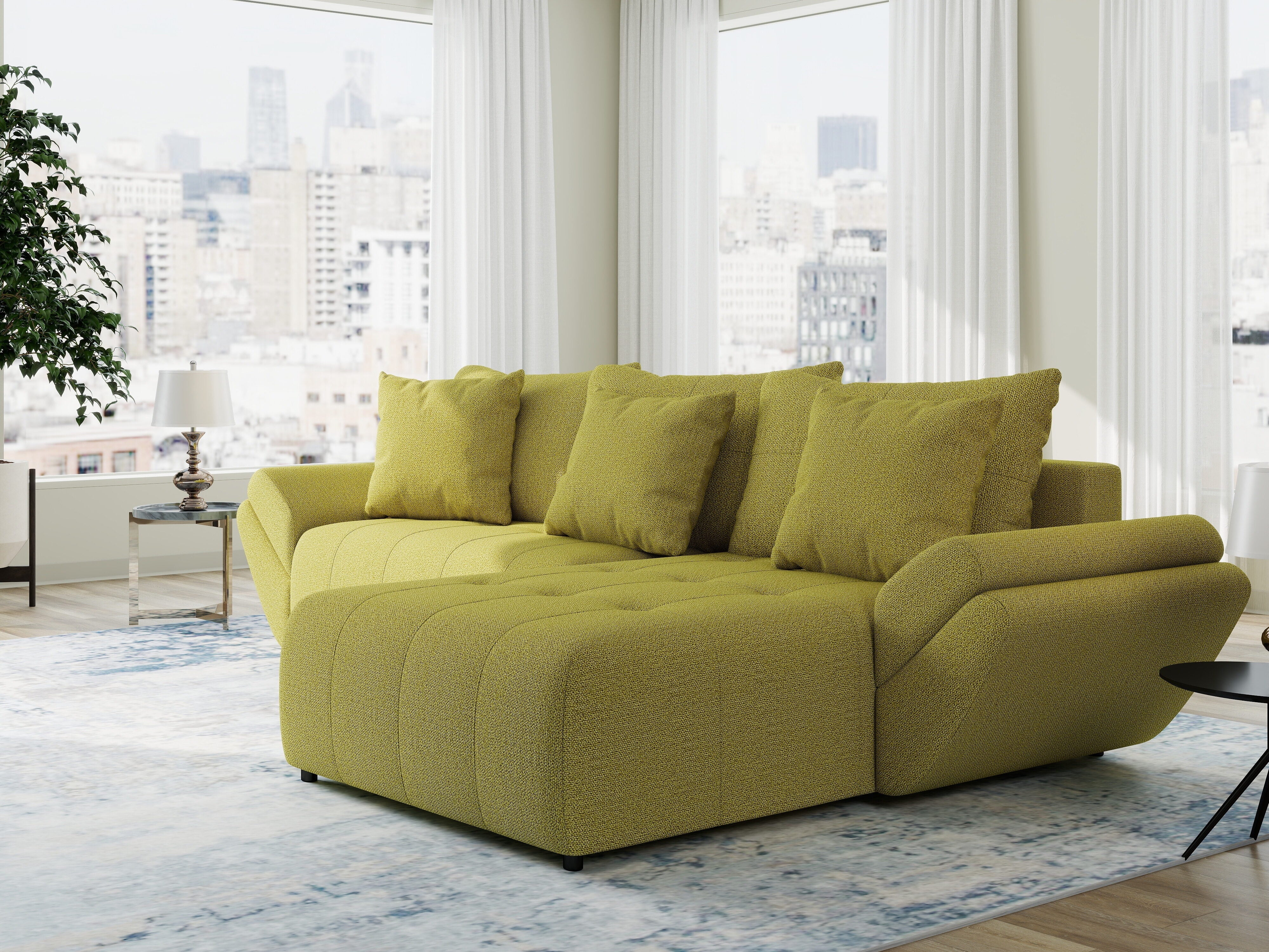 Colțar extensibil dumonde cu ladă de depozitare si sezut confortabil din spuma HR, Berlin Enjoy Verde 280x185 cm II