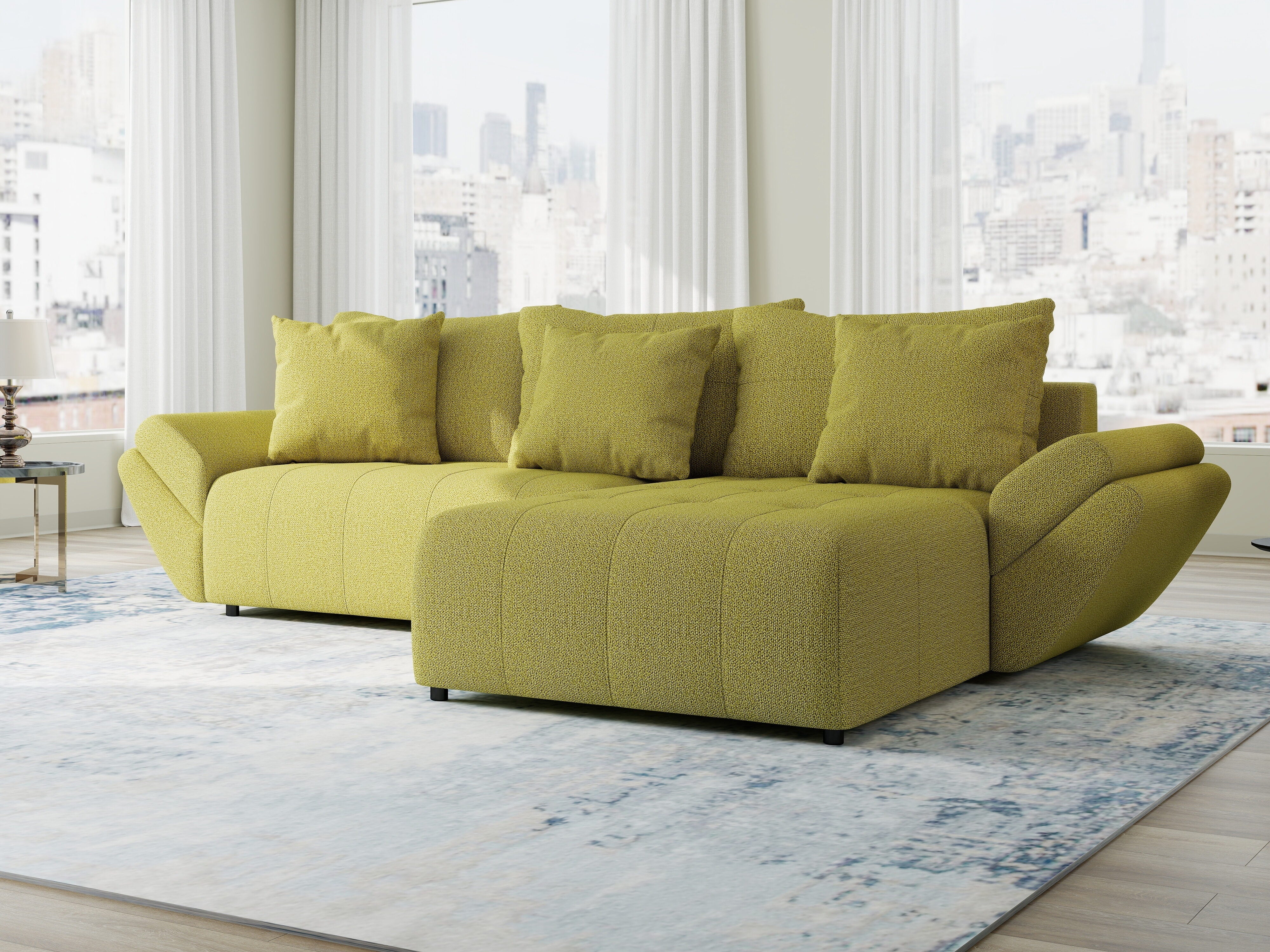 Colțar extensibil dumonde cu ladă de depozitare si sezut confortabil din spuma HR, Berlin Enjoy Verde 280x185 cm II